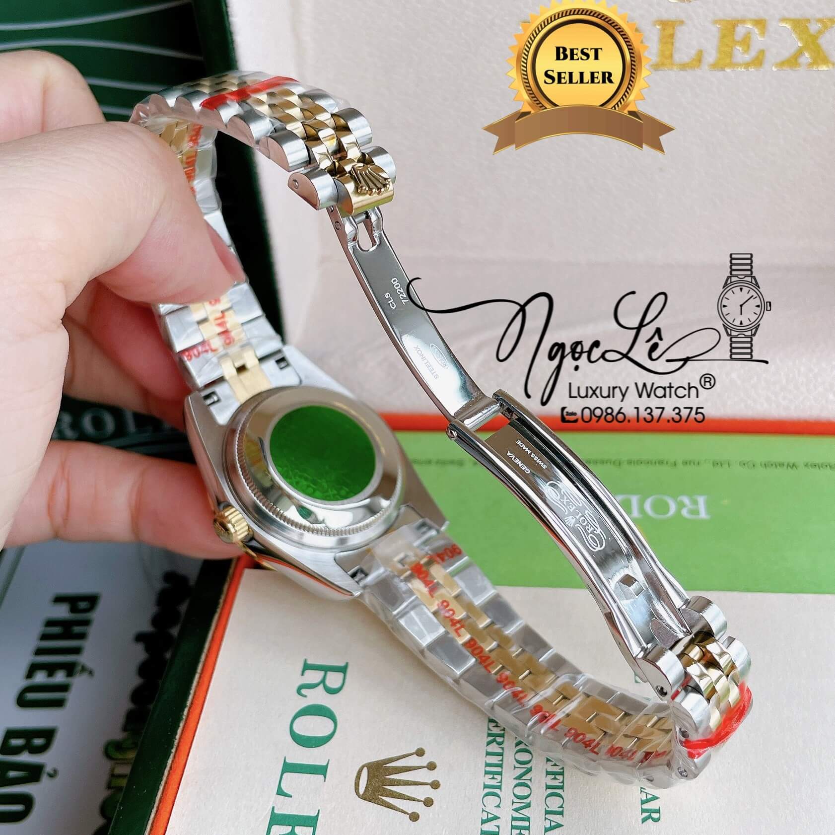 Đồng Hồ Nữ Rolex Datejust Pin Màu Demi Vàng Mặt Trắng Xà Cừ Đính Đá Size 32mm