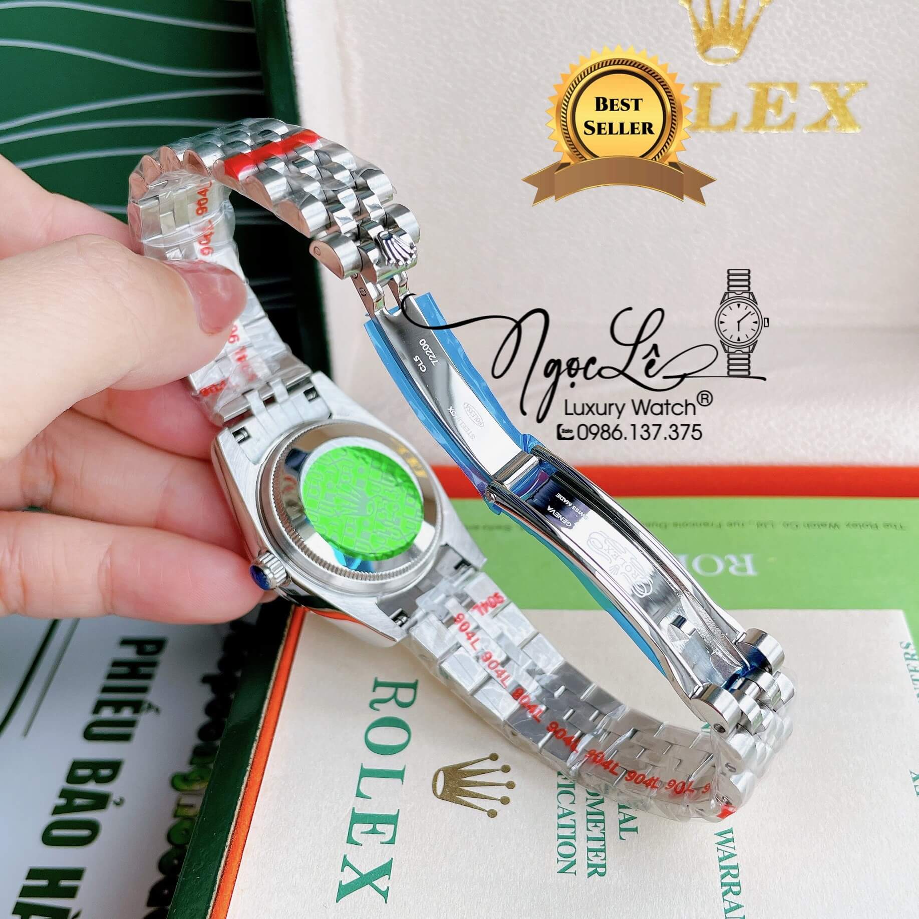 Đồng Hồ Nữ Rolex Datejust Pin Màu Vàng Mặt Xanh Dương Xà Cừ Đính Đá Size 32mm Full Box