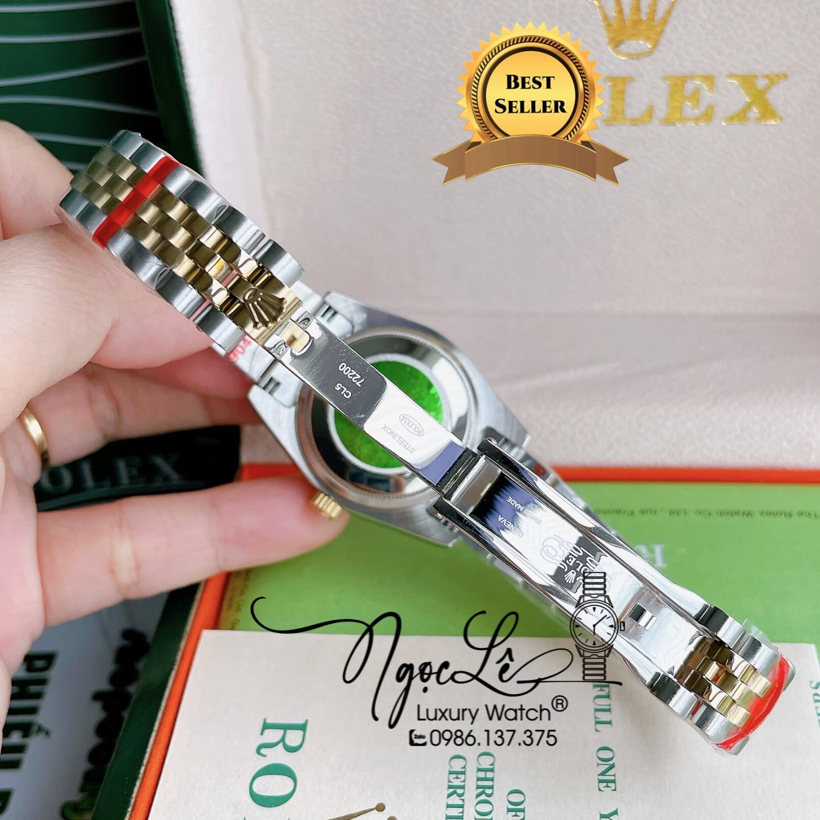 Đồng Hồ Nữ Rolex Datejust Pin Màu Demi Vàng Mặt Trắng Xà Cừ Đính Đá Size 32mm