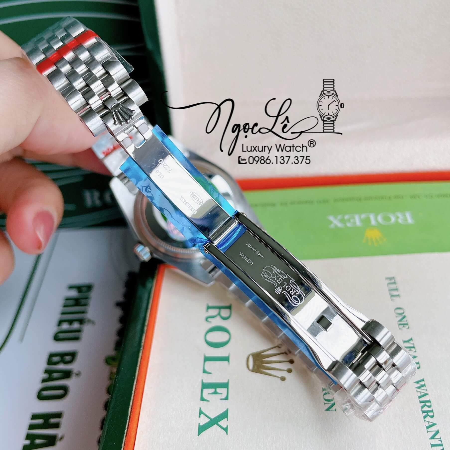 Đồng Hồ Nữ Rolex Datejust Pin Màu Bạc Mặt Xanh Oliu Đính Đá Size 32mm