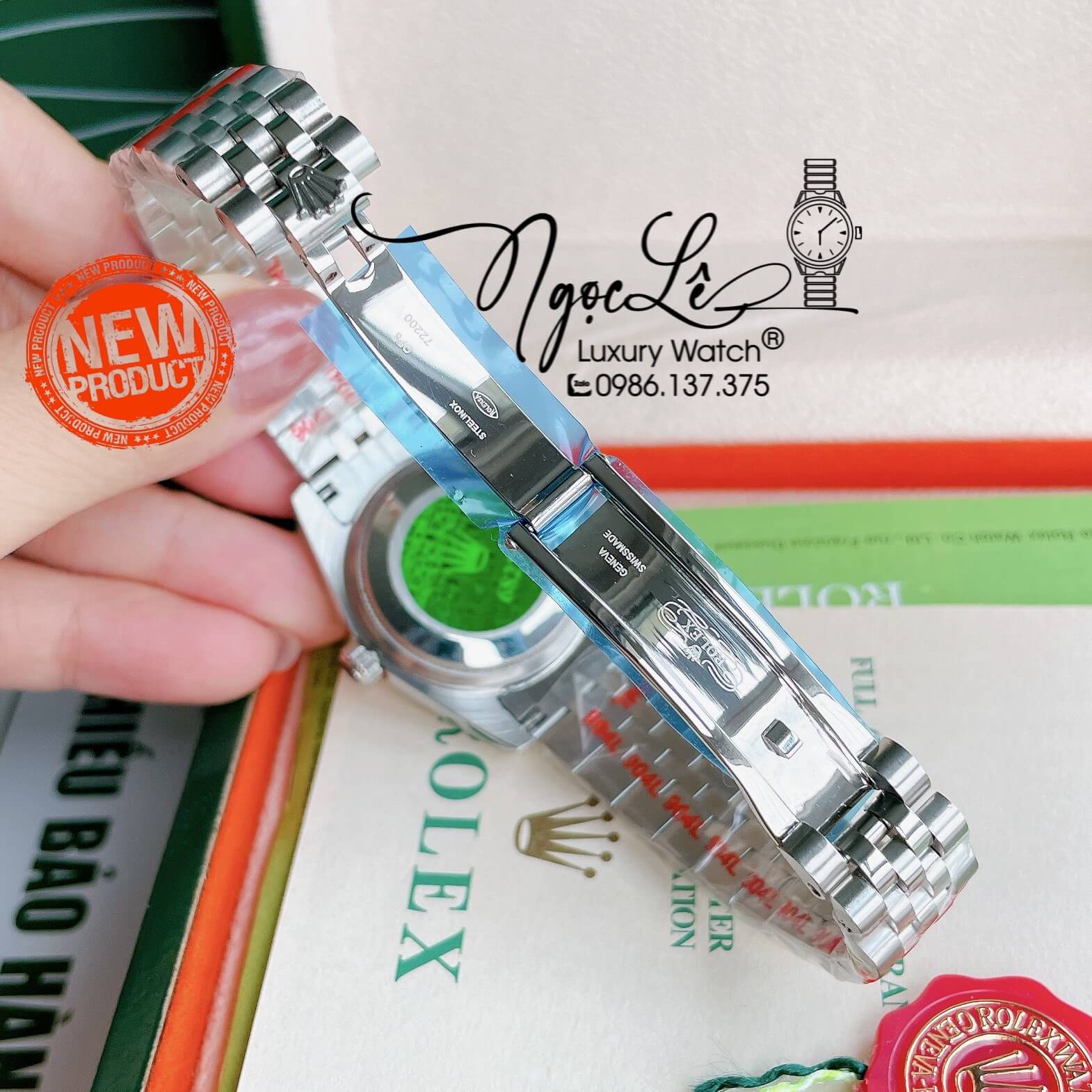 Đồng Hồ Nữ Rolex Datejust Pin Màu Bạc Mặt Hồng Đính Đá Size 32mm Full Box