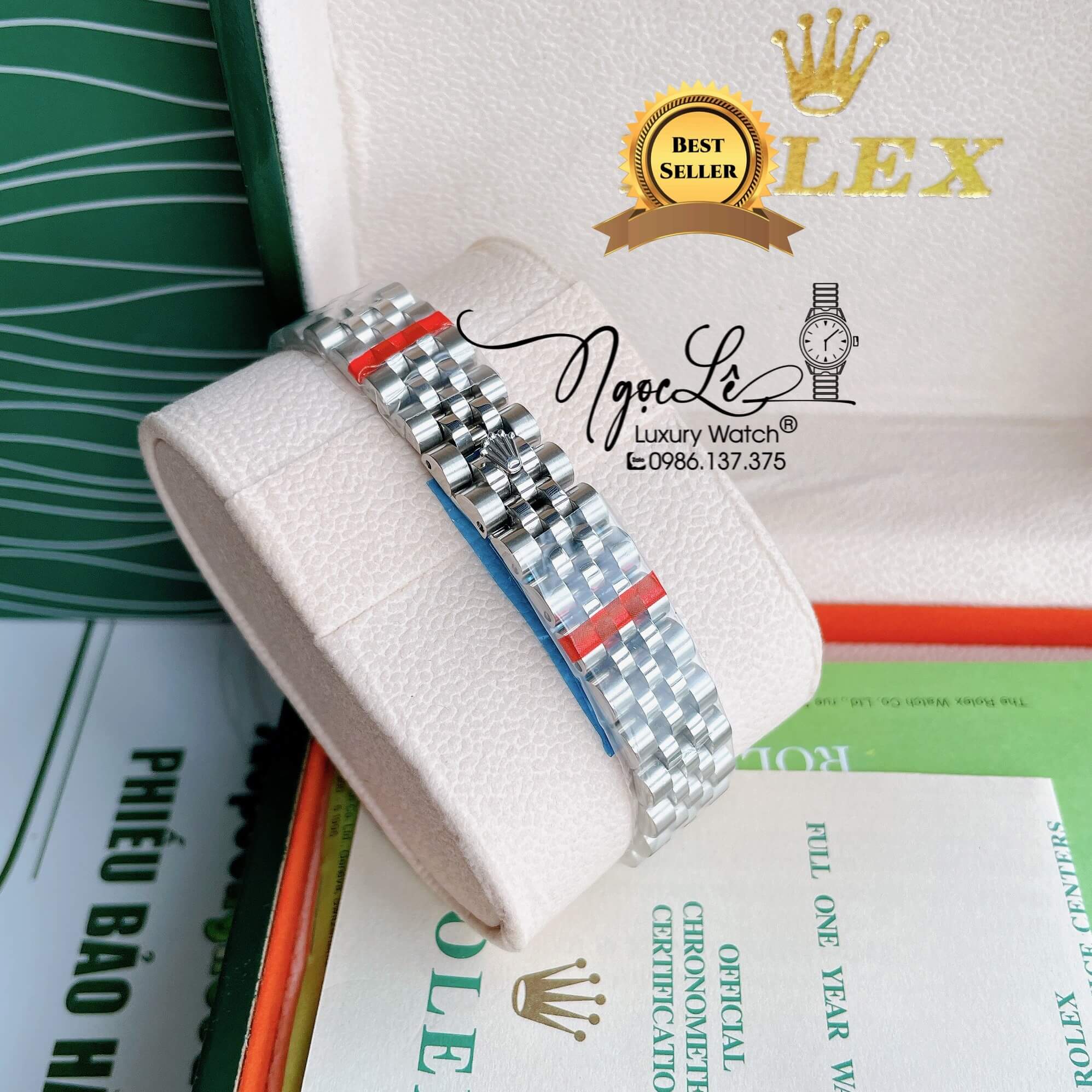 Đồng Hồ Nữ Rolex Datejust Pin Màu Bạc Mặt Xám Đính Đá Size 32mm Full Box