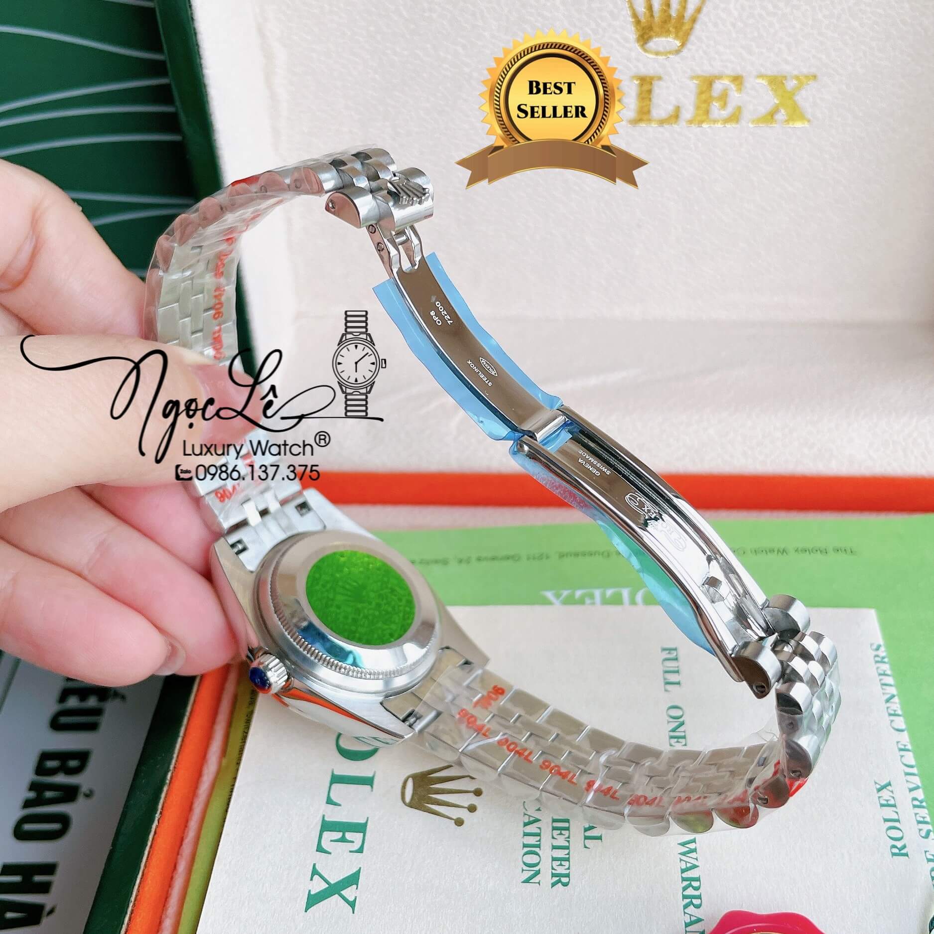 Đồng Hồ Nữ Rolex Datejust Pin Màu Bạc Mặt Hồng Đính Đá Size 32mm Full Box