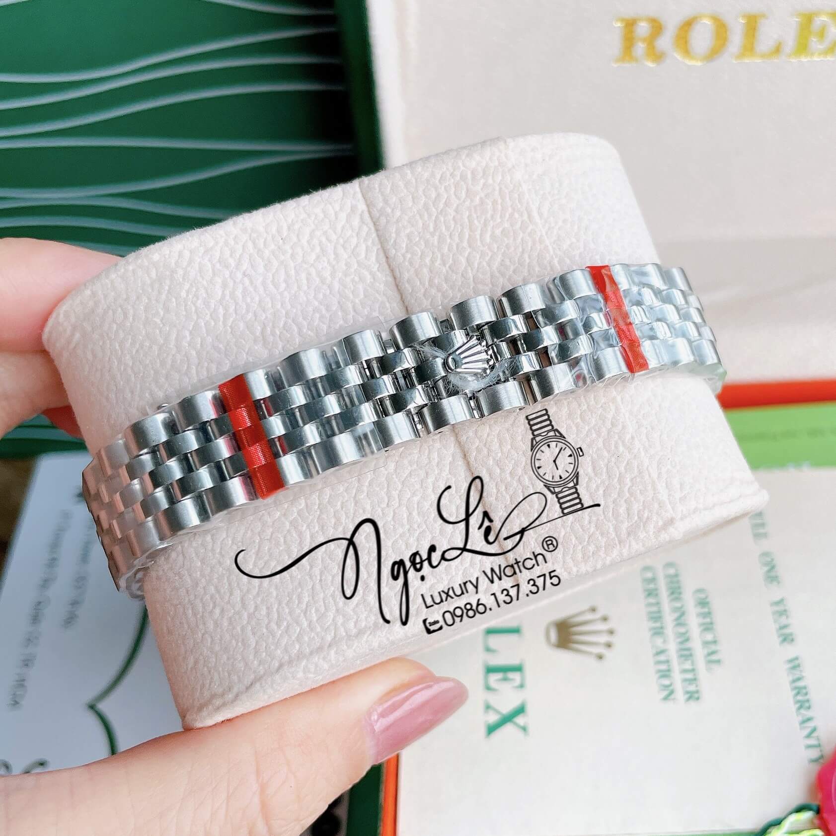 Đồng Hồ Nữ Rolex Datejust Pin Màu Bạc Mặt Hồng Đính Đá Size 32mm Full Box