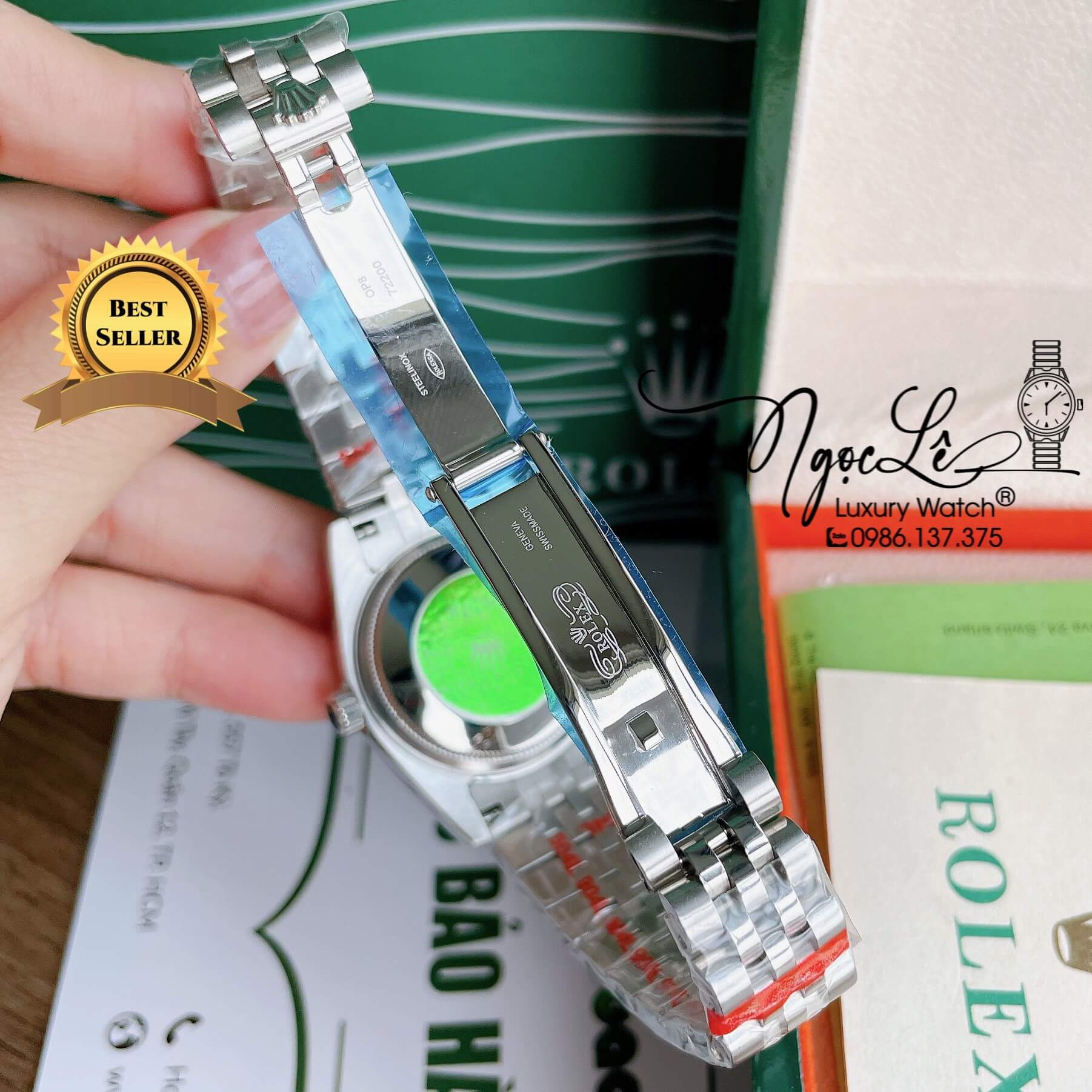 Đồng Hồ Nữ Rolex Datejust Pin Màu Bạc Mặt Tím Đính Đá Size 32mm Full Box