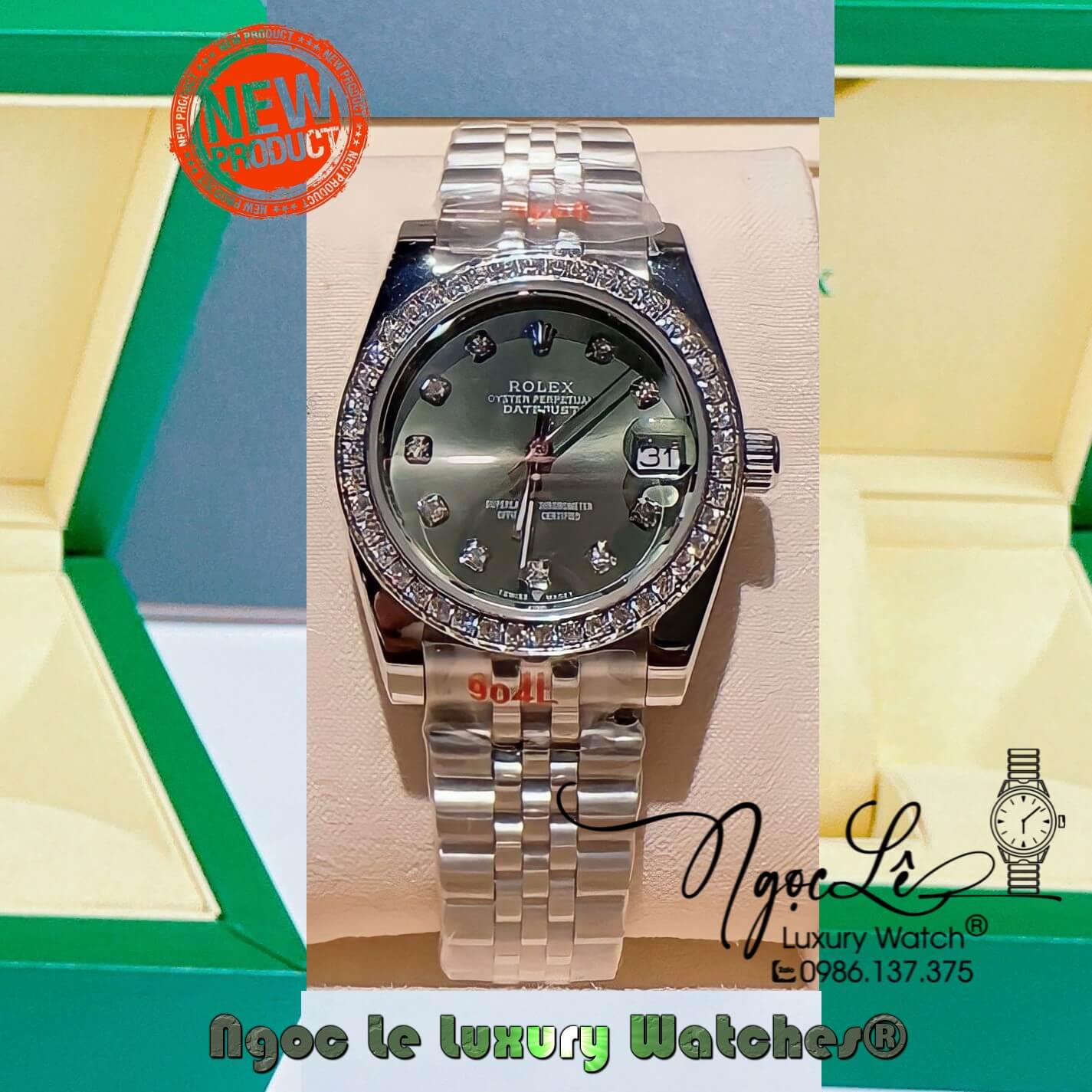 Đồng Hồ Nữ Rolex Datejust Pin Dây Bạc Mặt Xanh Rêu Đính Đá Size 32mm ...