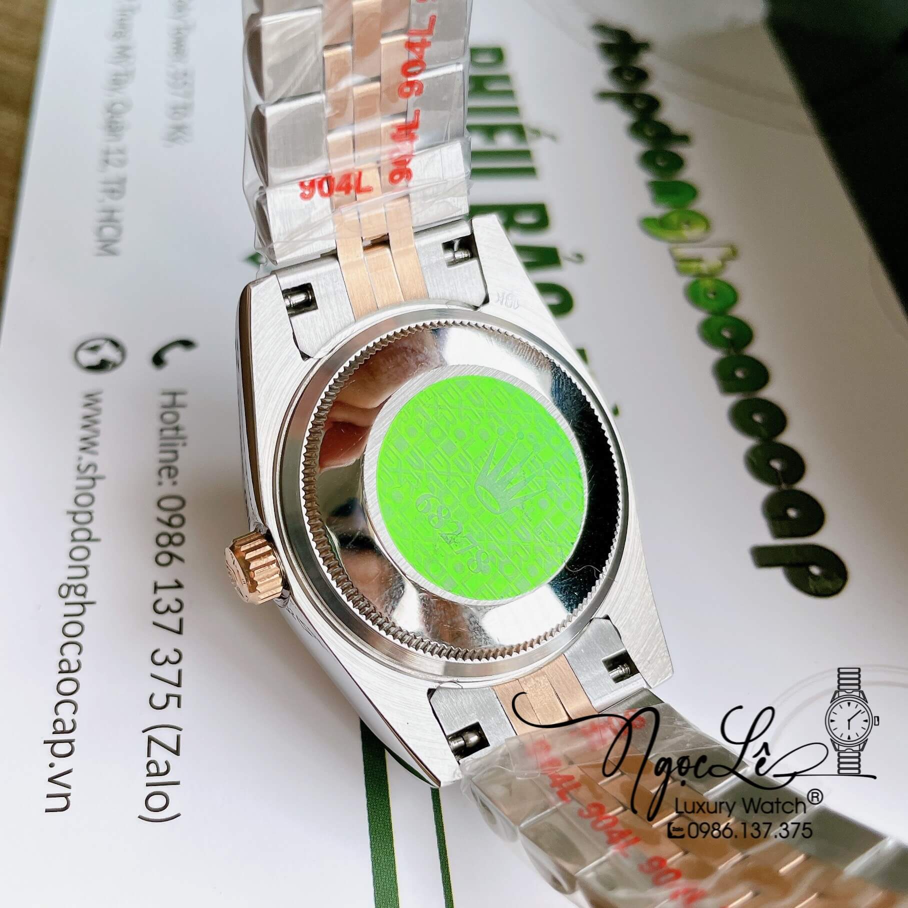 Đồng Hồ Nữ Rolex Datejust Pin Màu Demi Rose Mặt Trắng Xà Cừ Khía Size 32mm