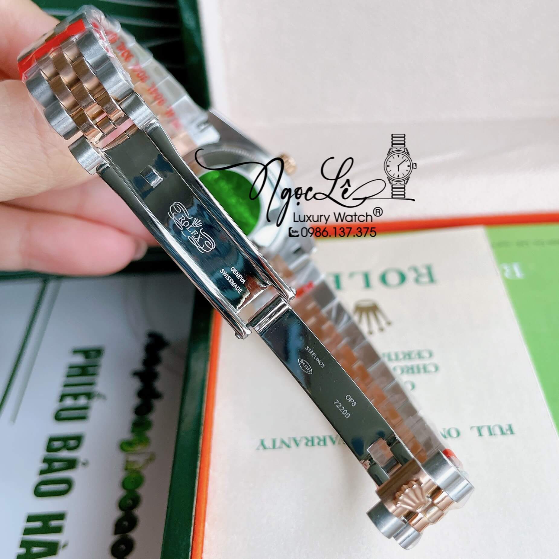 Đồng Hồ Nữ Rolex Datejust Pin Màu Demi Rose Mặt Trắng Xà Cừ Khía Size 32mm