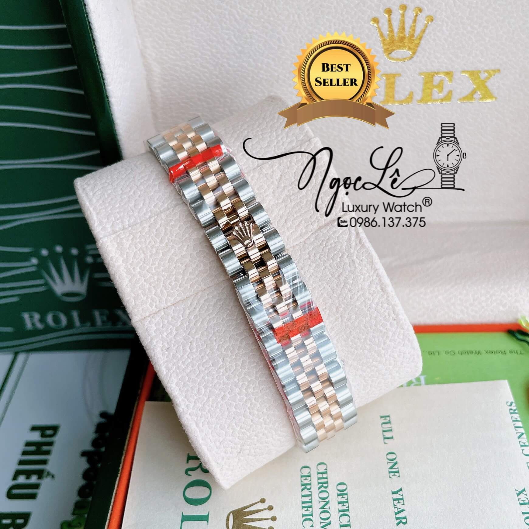 Đồng Hồ Nữ Rolex Datejust Pin Màu Demi Rose Mặt Trắng Xà Cừ Khía Size 32mm