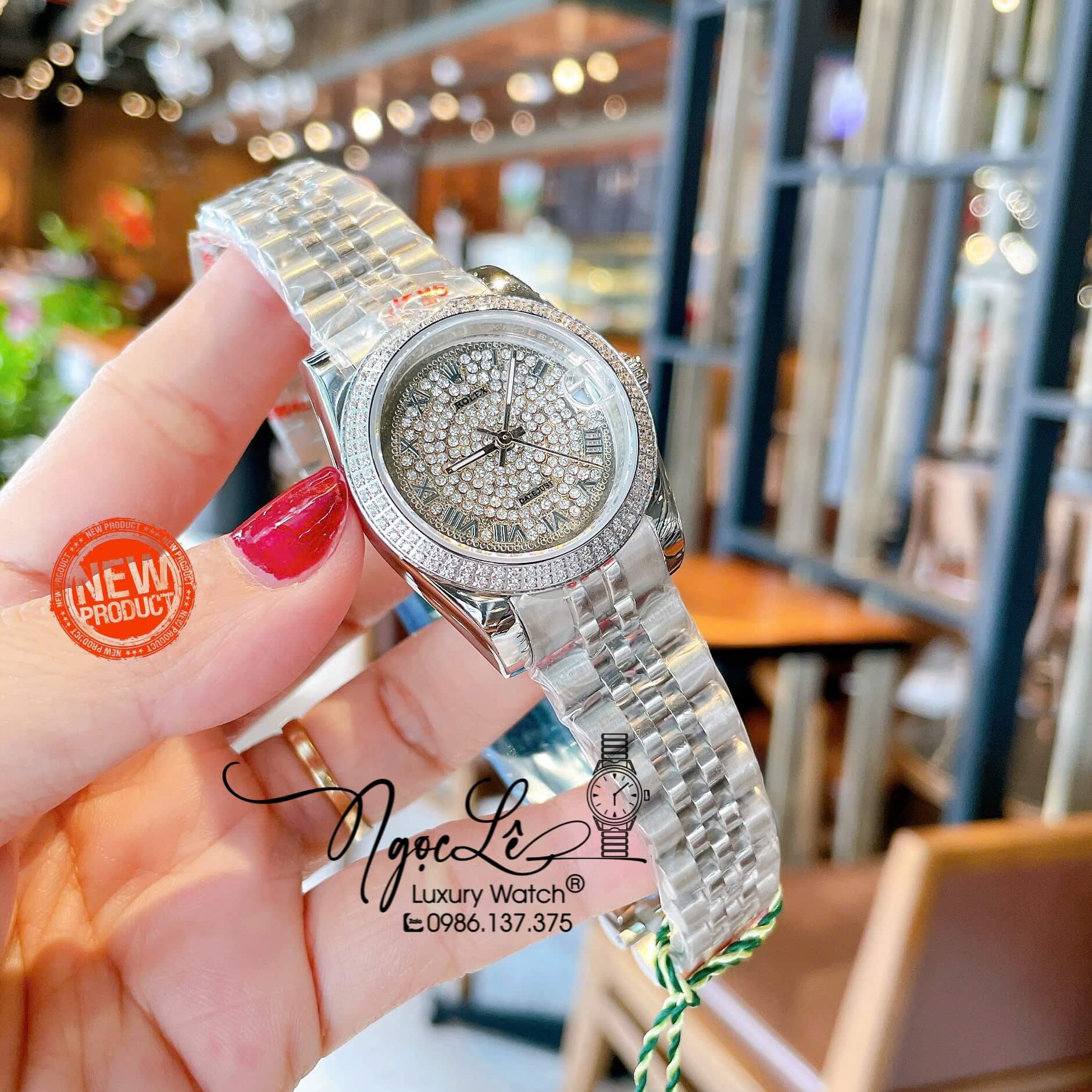 Đồng Hồ Rolex Datejust Nữ Máy Pin Dây Kim Loại Màu Bạc Đính Đá Size 31mm