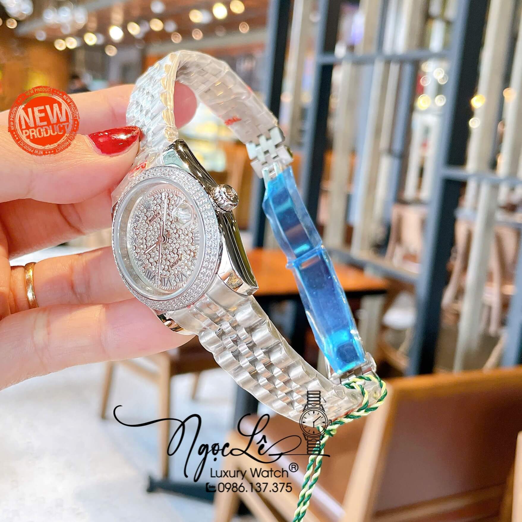 Đồng Hồ Rolex Datejust Nữ Máy Pin Dây Kim Loại Màu Bạc Đính Đá Size 31mm