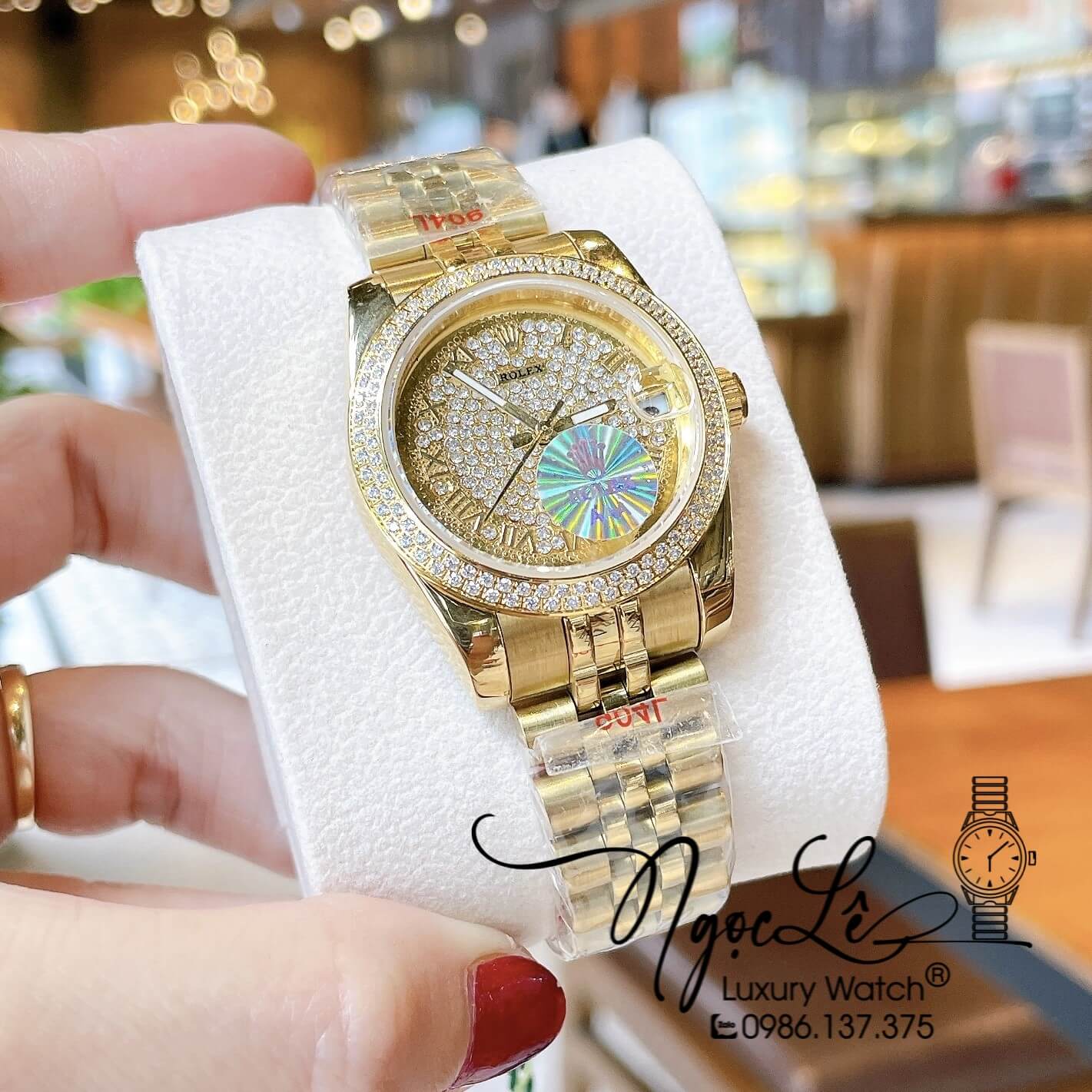 Đồng Hồ Rolex Datejust Nữ Máy Pin Dây Kim Loại Màu Vàng Đính Đá Size 31mm