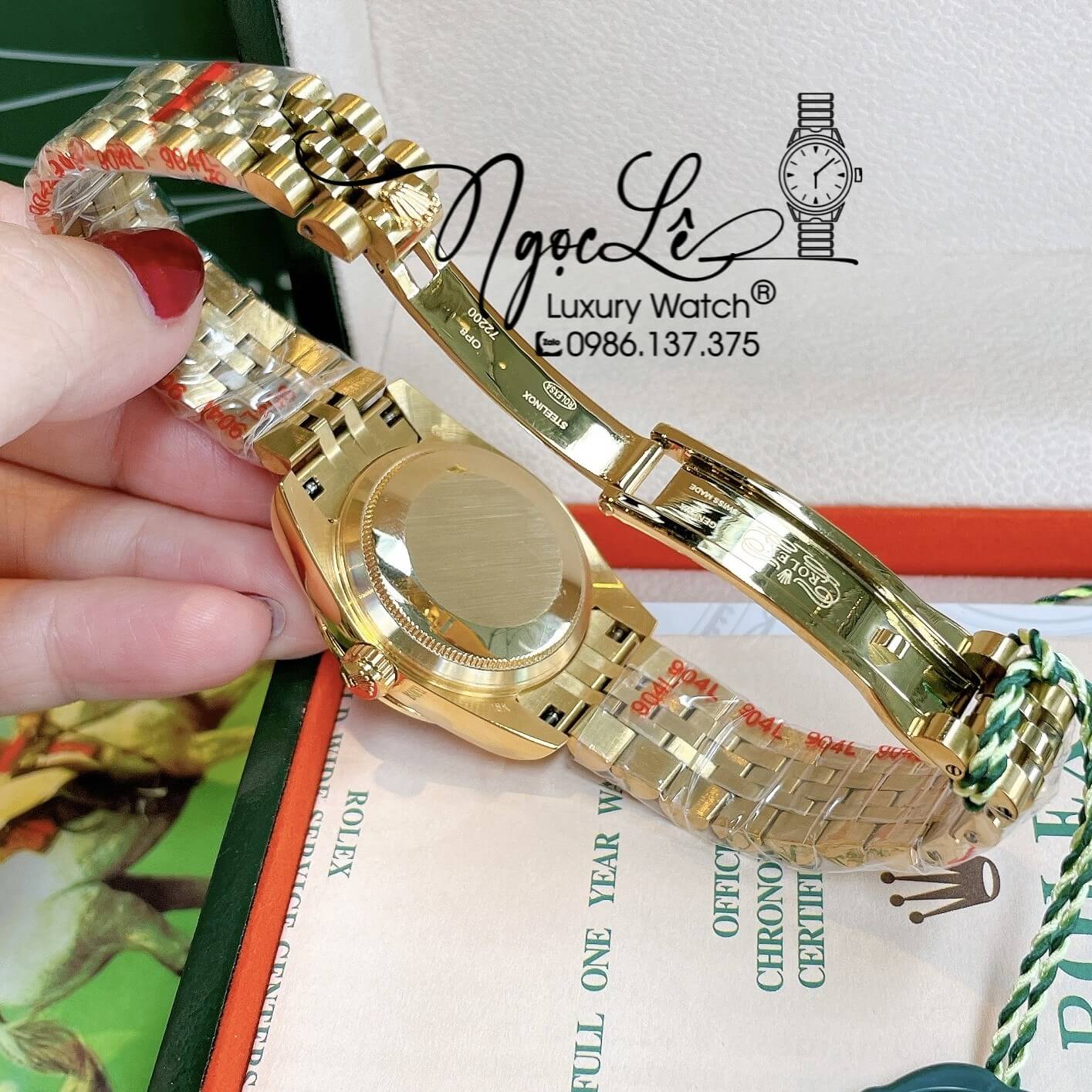 Đồng Hồ Rolex Datejust Nữ Máy Pin Dây Kim Loại Màu Vàng Đính Đá Size 31mm