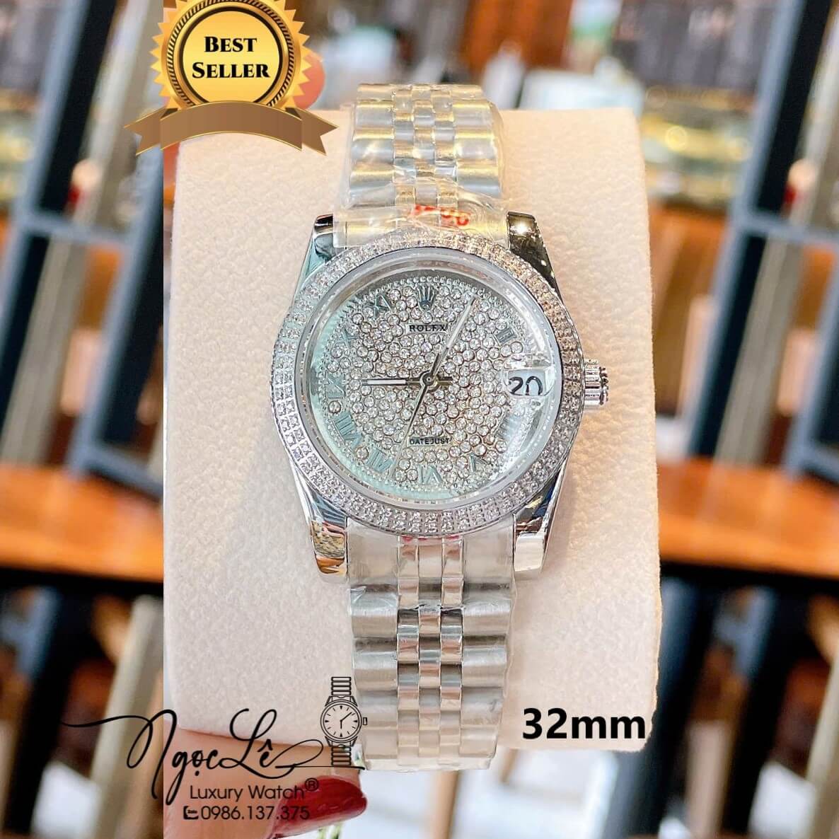 Đồng Hồ Rolex Datejust Nữ Máy Pin Dây Kim Loại Màu Bạc Đính Đá Size 31mm