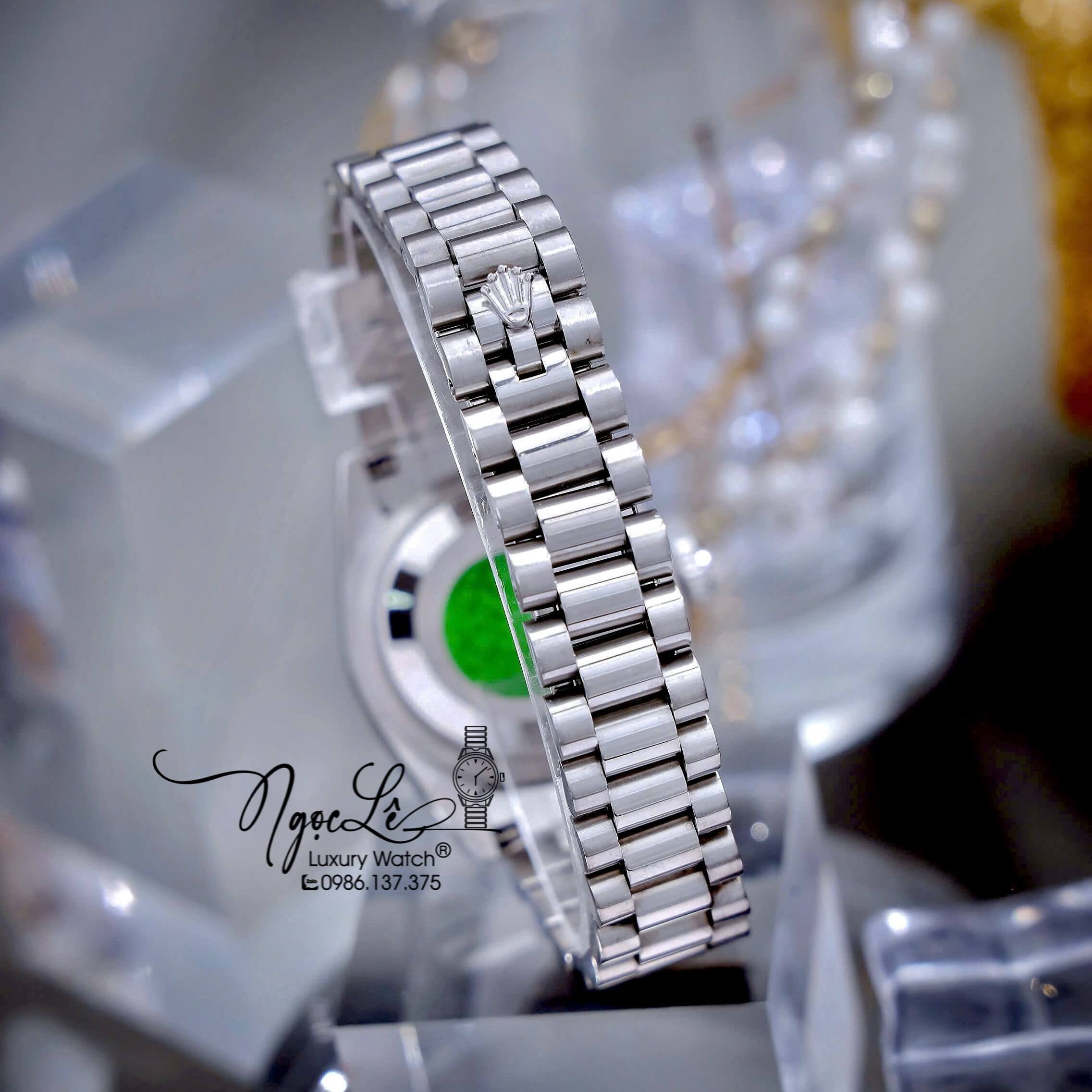 Đồng Hồ Nữ Rolex Datejust Máy Pin Dây Kim Bạc Mặt Xanh Oliu Đính Đá Size 31mm