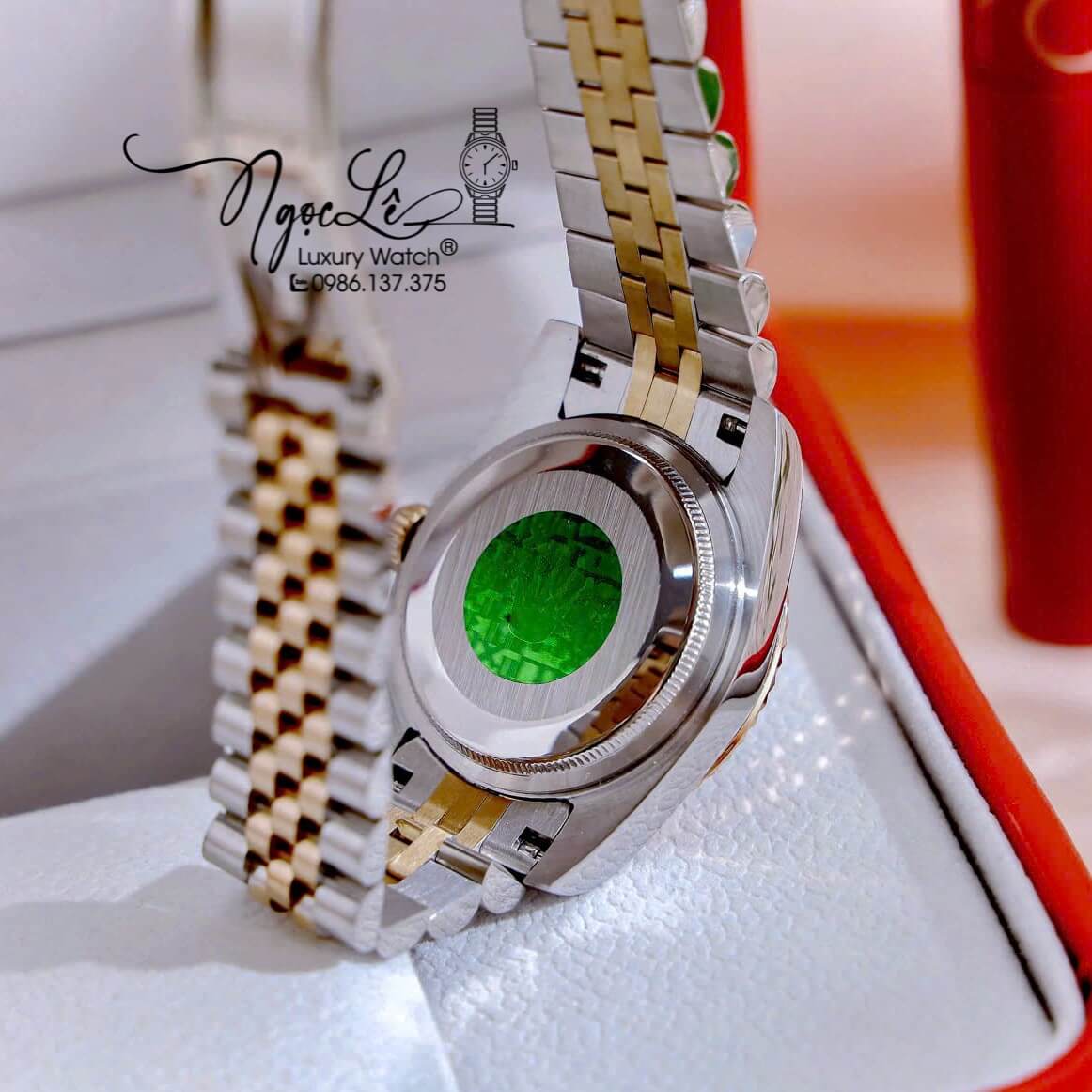 Đồng Hồ Nữ Rolex Datejust Pin Dây Kim Loại Demi Vàng Hồng Mặt Nâu Size 31mm