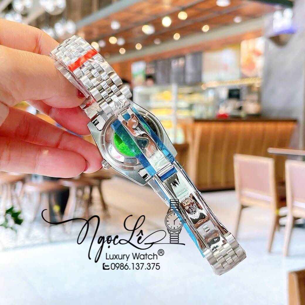 Đồng Hồ Nữ Rolex Datejust Quartz Dây Bạc Mặt Xanh Rêu Size 31mm Đính Đá