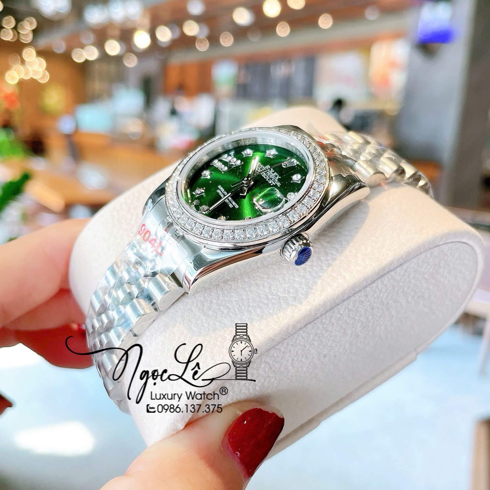 Đồng Hồ Nữ Rolex Datejust Quartz Dây Bạc Mặt Xanh Rêu Size 31mm Đính Đá