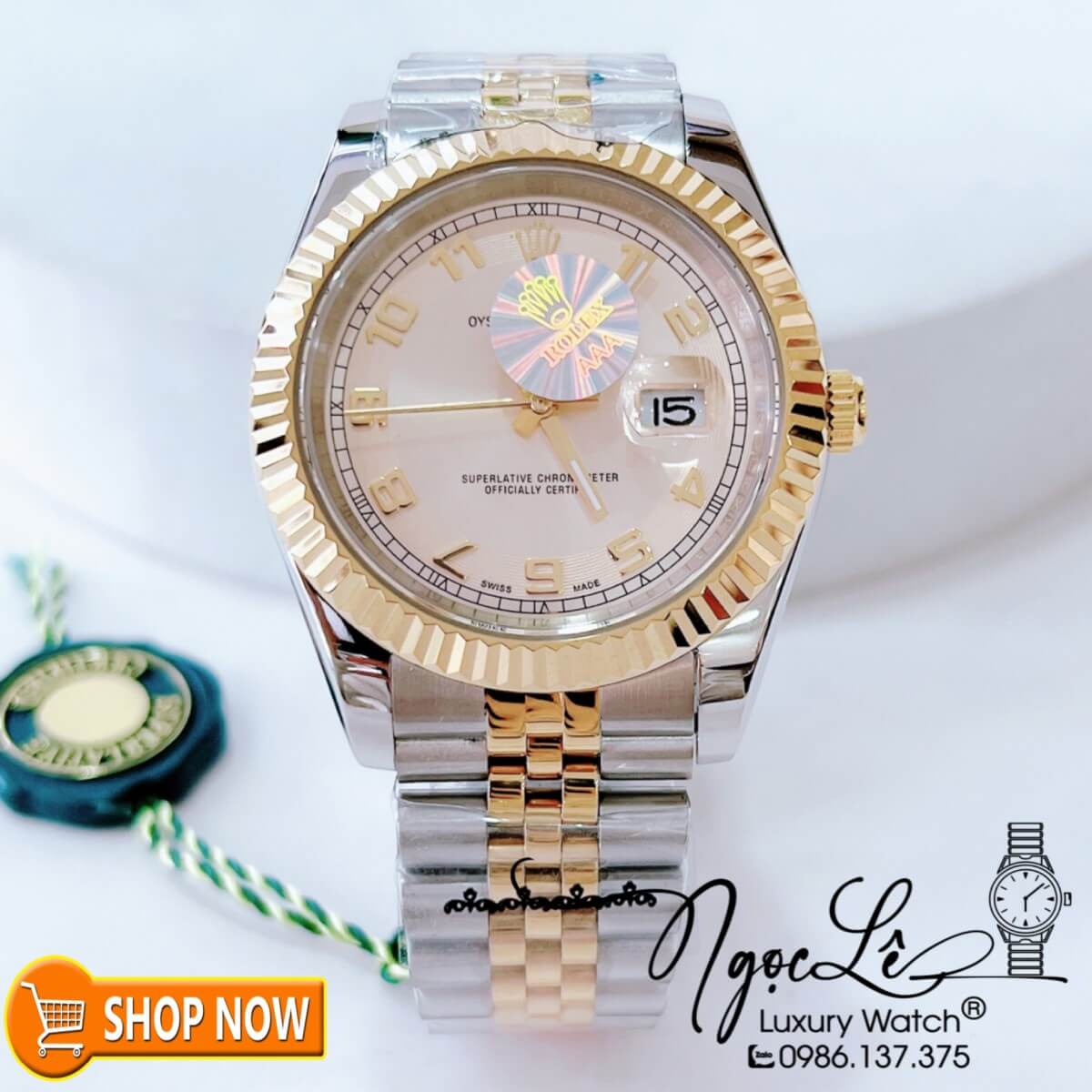 Đồng Hồ Rolex Datejust Nam Máy Cơ Tự Động Dây Demi Vàng Mặt Vàng Size 41mm - Mặt Số