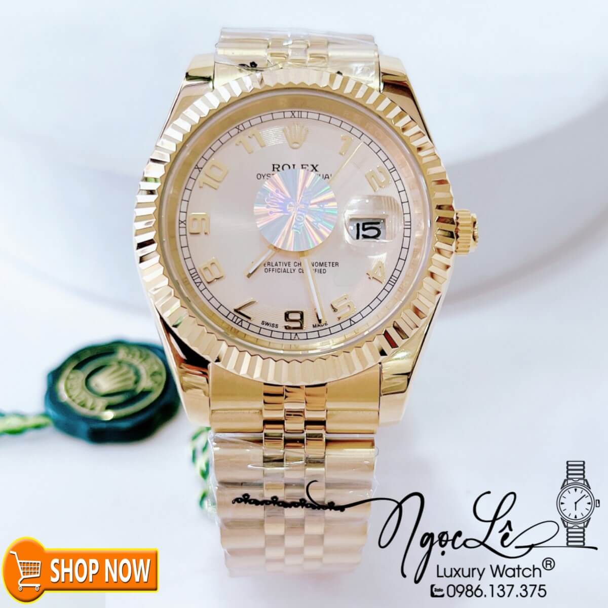 Đồng Hồ Rolex Datejust Nam Máy Cơ Tự Động Dây Vàng Mặt Vàng Size 41mm - Mặt Số