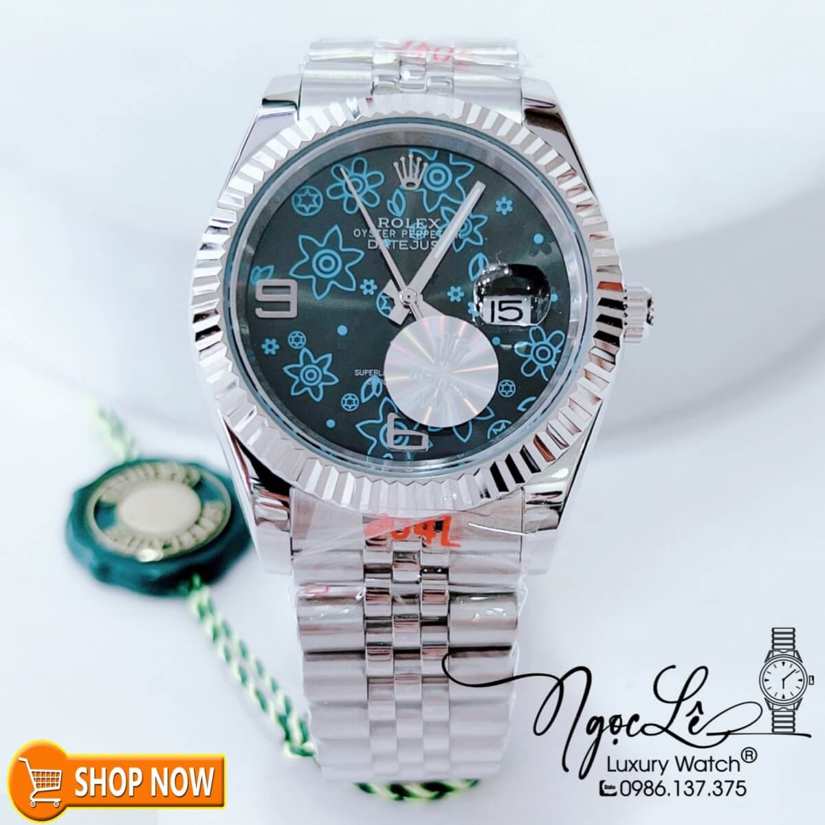 Đồng Hồ Rolex Datejust Nam Máy Cơ Tự Động Dây Bạc Mặt Xám Đen Họa Tiết Size 41mm