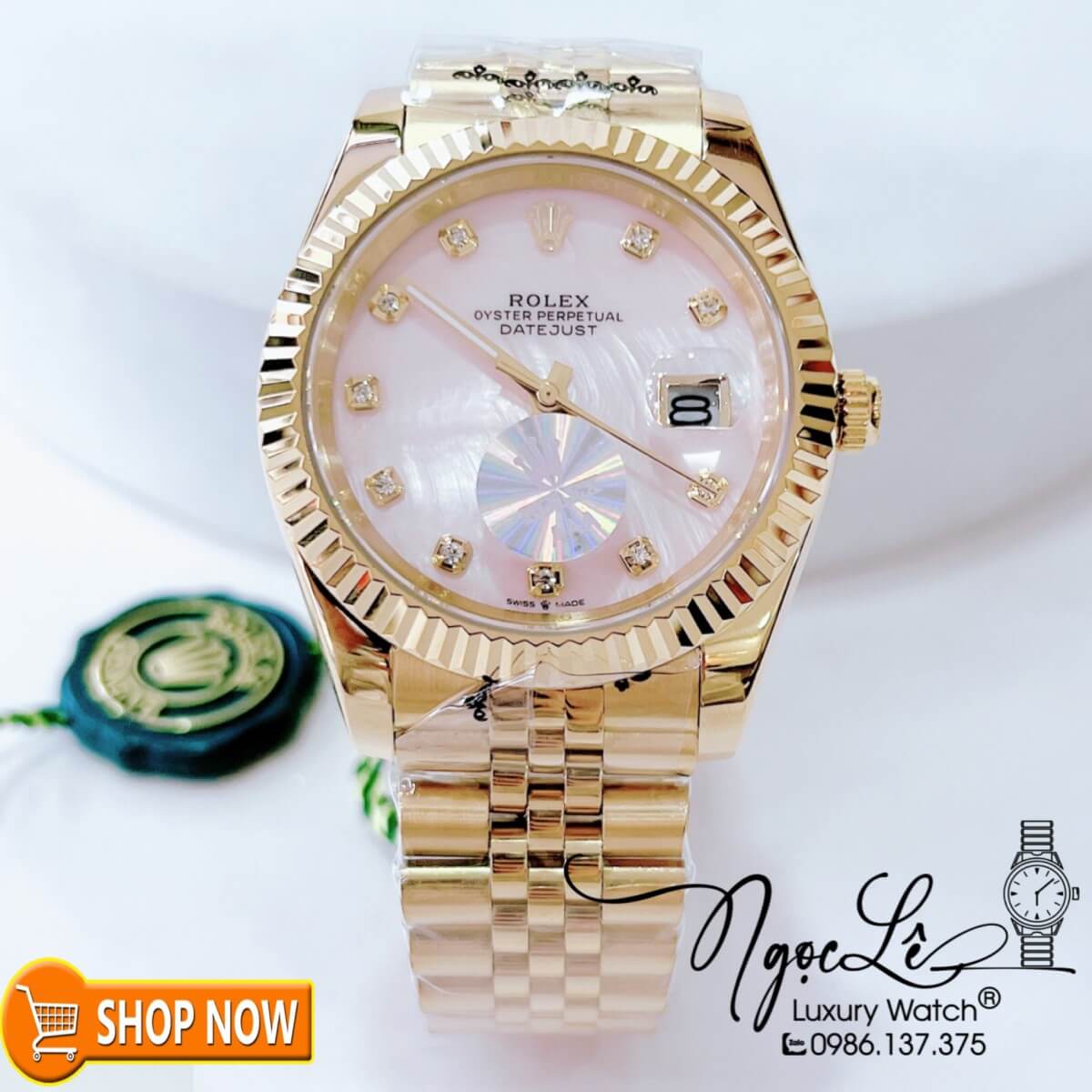 Đồng Hồ Rolex Datejust Nam Máy Cơ Tự Động Dây Vàng Mặt Xà Cừ Trắng Size 41mm