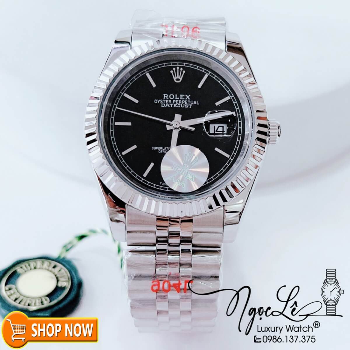 Đồng Hồ Rolex Datejust Nam Máy Cơ Tự Động Dây Bạc Mặt Đen Size 41mm