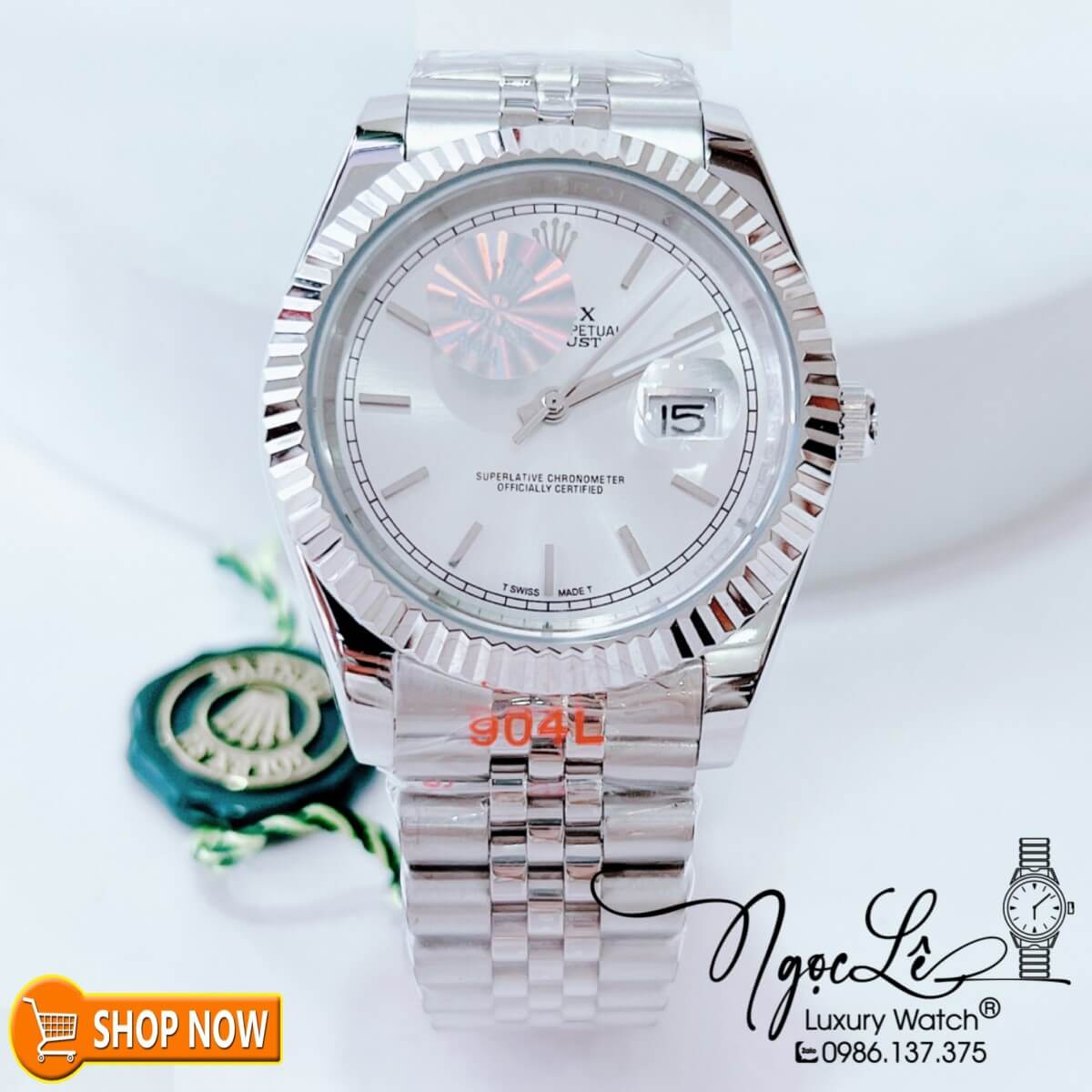 Đồng Hồ Rolex Datejust Nam Máy Cơ Tự Động Dây Bạc Mặt Trắng Size 41mm