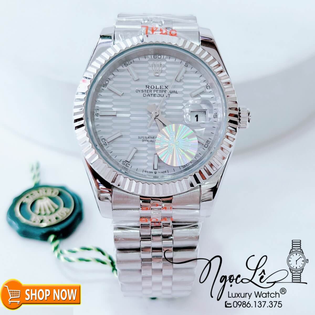 Đồng Hồ Rolex Datejust Nam Máy Cơ Tự Động Dây Bạc Mặt Xám Trắng Gợn Sóng Size 41mm