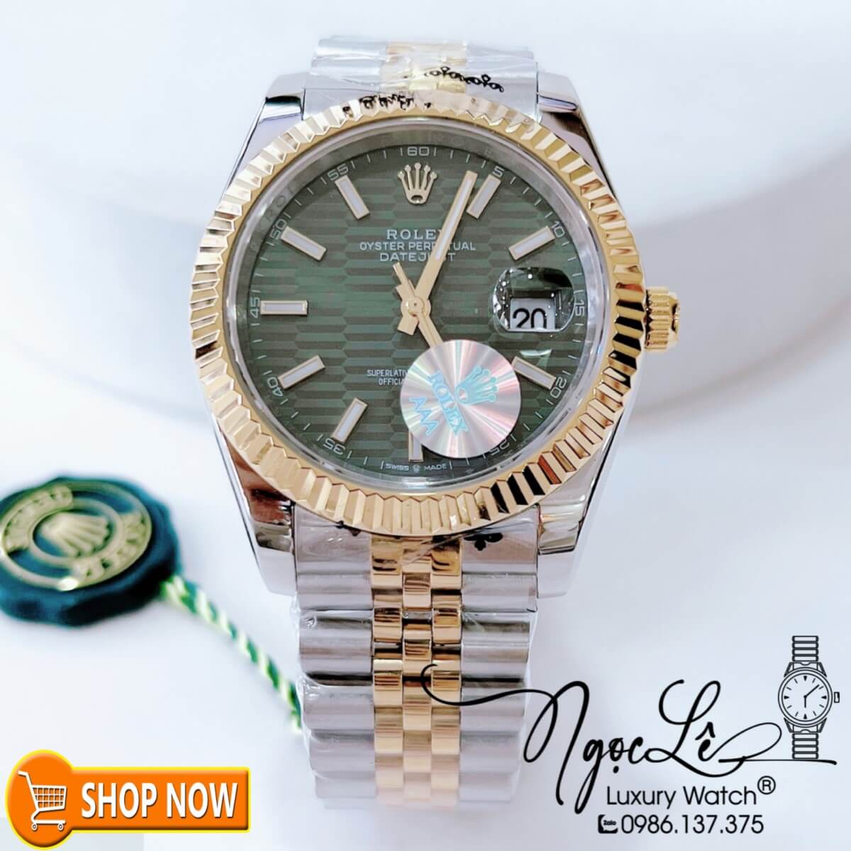 Đồng Hồ Rolex Datejust Nam Máy Cơ Tự Động Dây Demi Vàng Mặt Xám Gợn Sóng Size 41mm