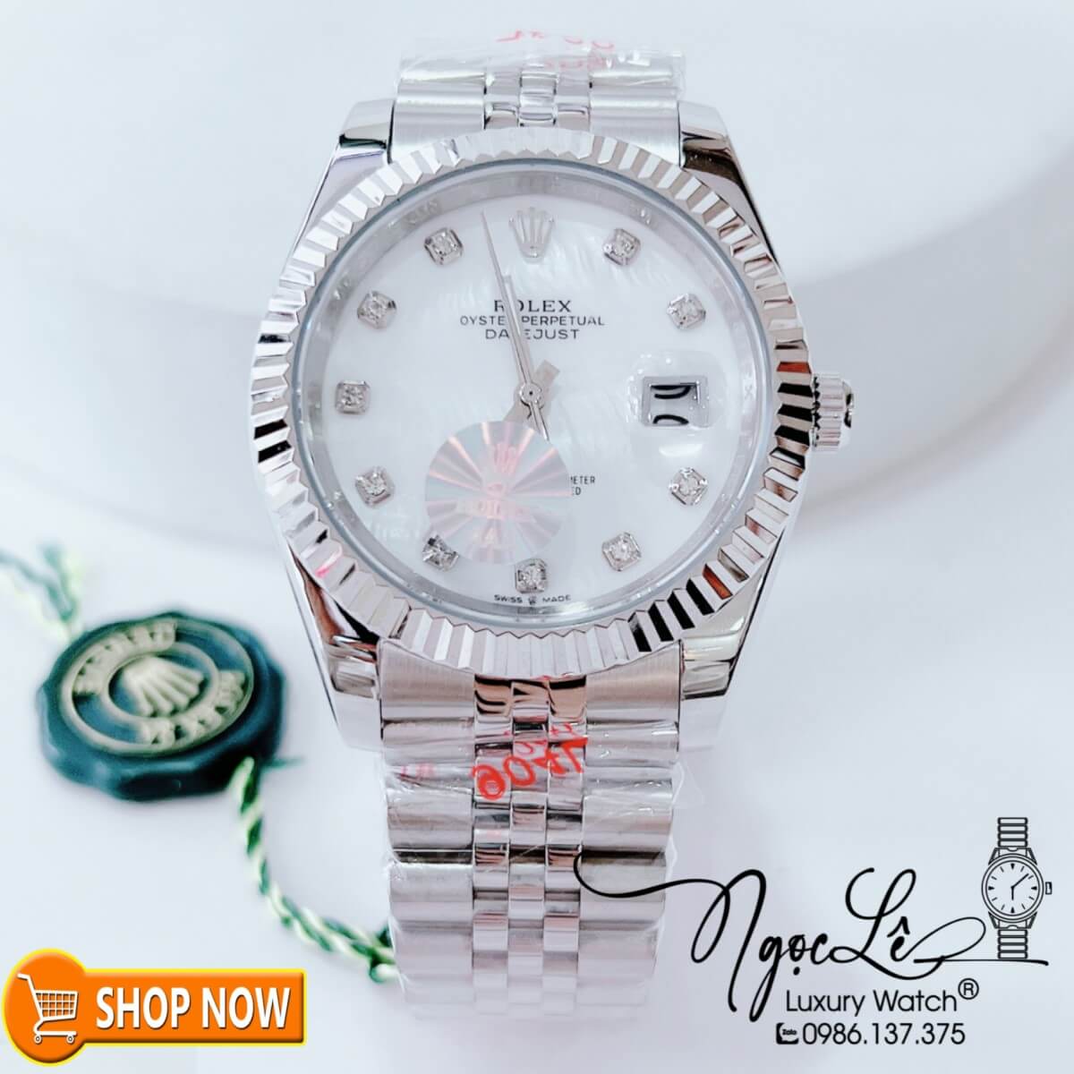 Đồng Hồ Rolex Datejust Nam Máy Cơ Tự Động Dây Bạc Mặt Xà Cừ Trắng Size 41mm