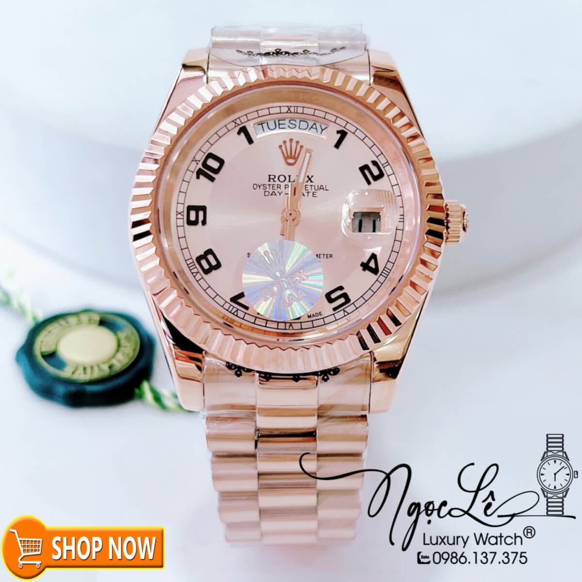 Đồng Hồ Rolex Day-Date Nam Máy Cơ Tự Động Dây Vàng Hồng Size 41mm - Mặt Số Học Trò