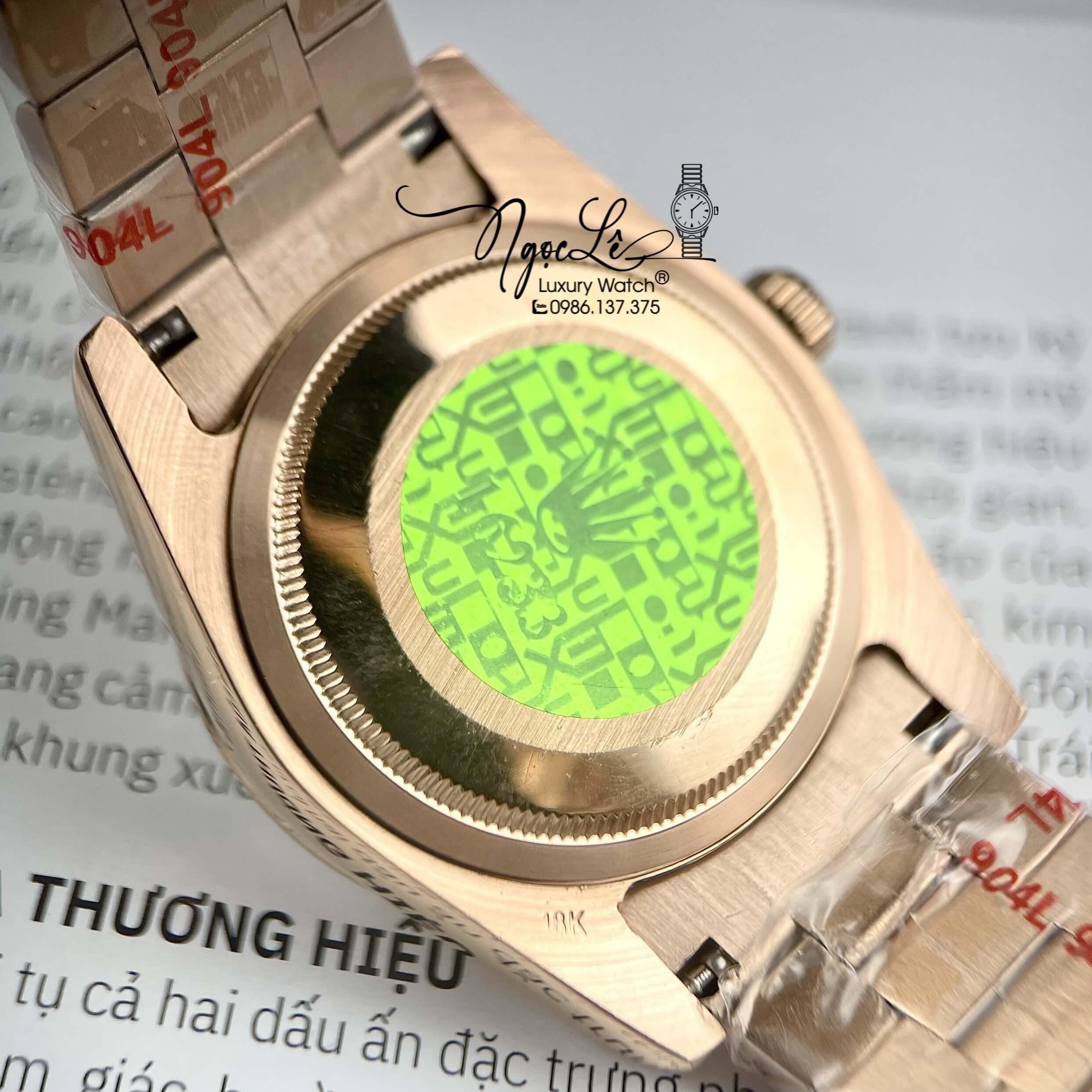 Đồng Hồ Rolex Day-Date Automatic Dây Kim Loại Vàng Hồng Mặt Nâu Đính Đá 36mm
