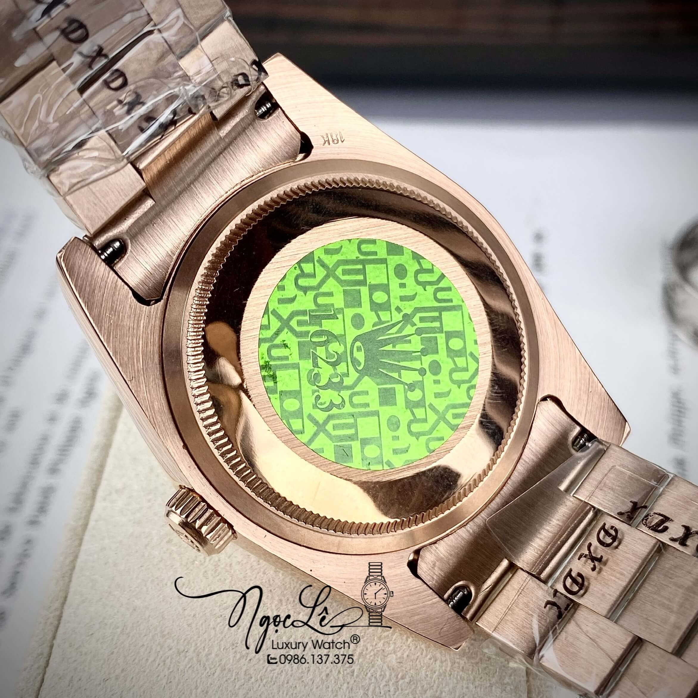Đồng Hồ Rolex Day-Date Automatic Nam Dây Kim Loại Rose Mặt Nâu Niềng Khía Size 41mm