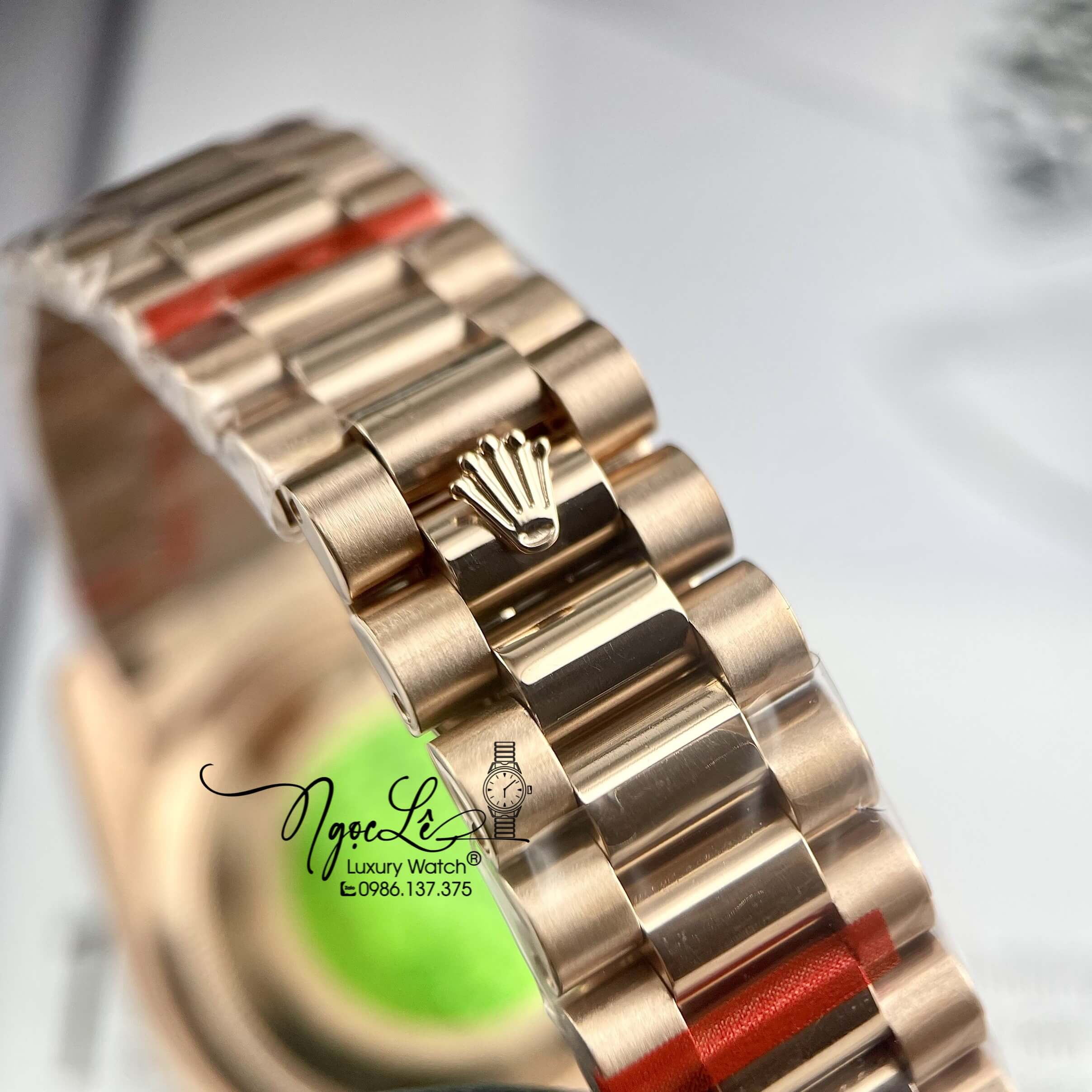Đồng Hồ Rolex Day-Date Automatic Dây Kim Loại Vàng Hồng Mặt Nâu Đính Đá 36mm
