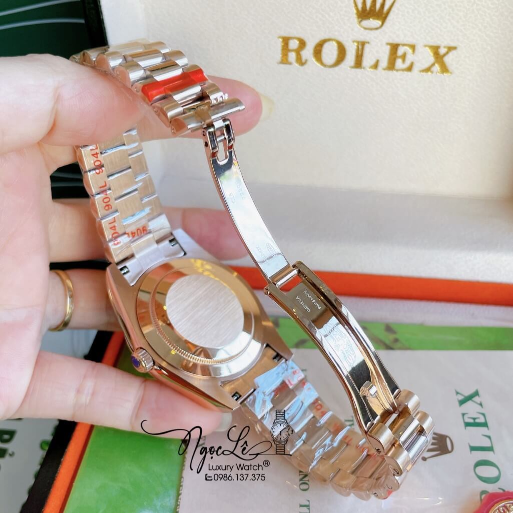 Đồng Hồ Rolex Day-Date Automatic Nam Dây Kim Loại Rose Mặt Nâu 41mm
