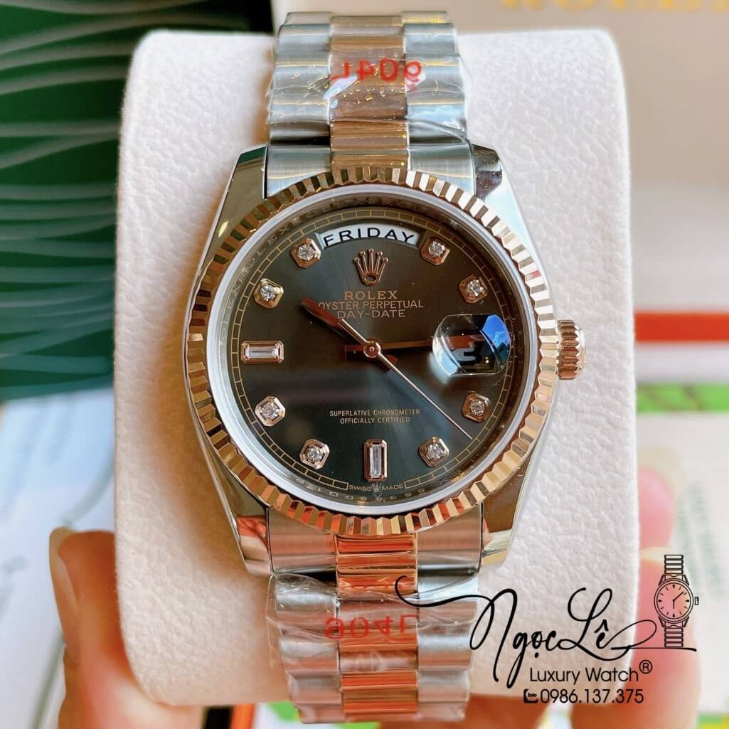 Đồng Hồ Rolex Day-Date Automatic Unisex Dây Kim Loại Demi Rose Mặt Xám 36mm