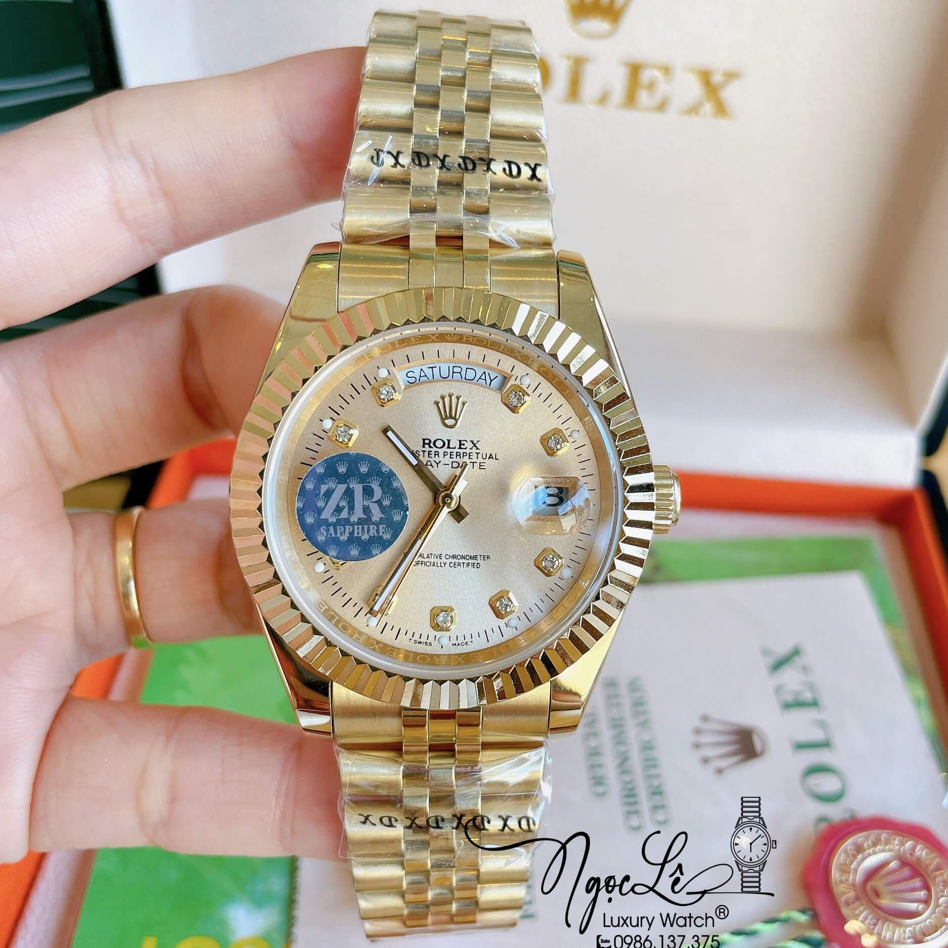 Đồng Hồ Rolex Day-Date Automatic Nam Dây Kim Loại Vàng Mặt Vàng 41mm