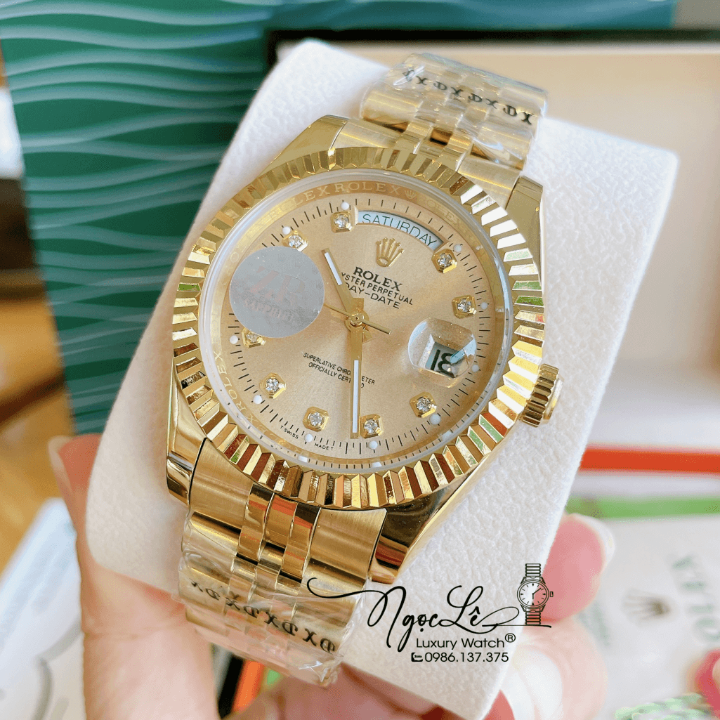 Đồng Hồ Rolex Day-Date Automatic Nam Dây Kim Loại Vàng Mặt Vàng 41mm