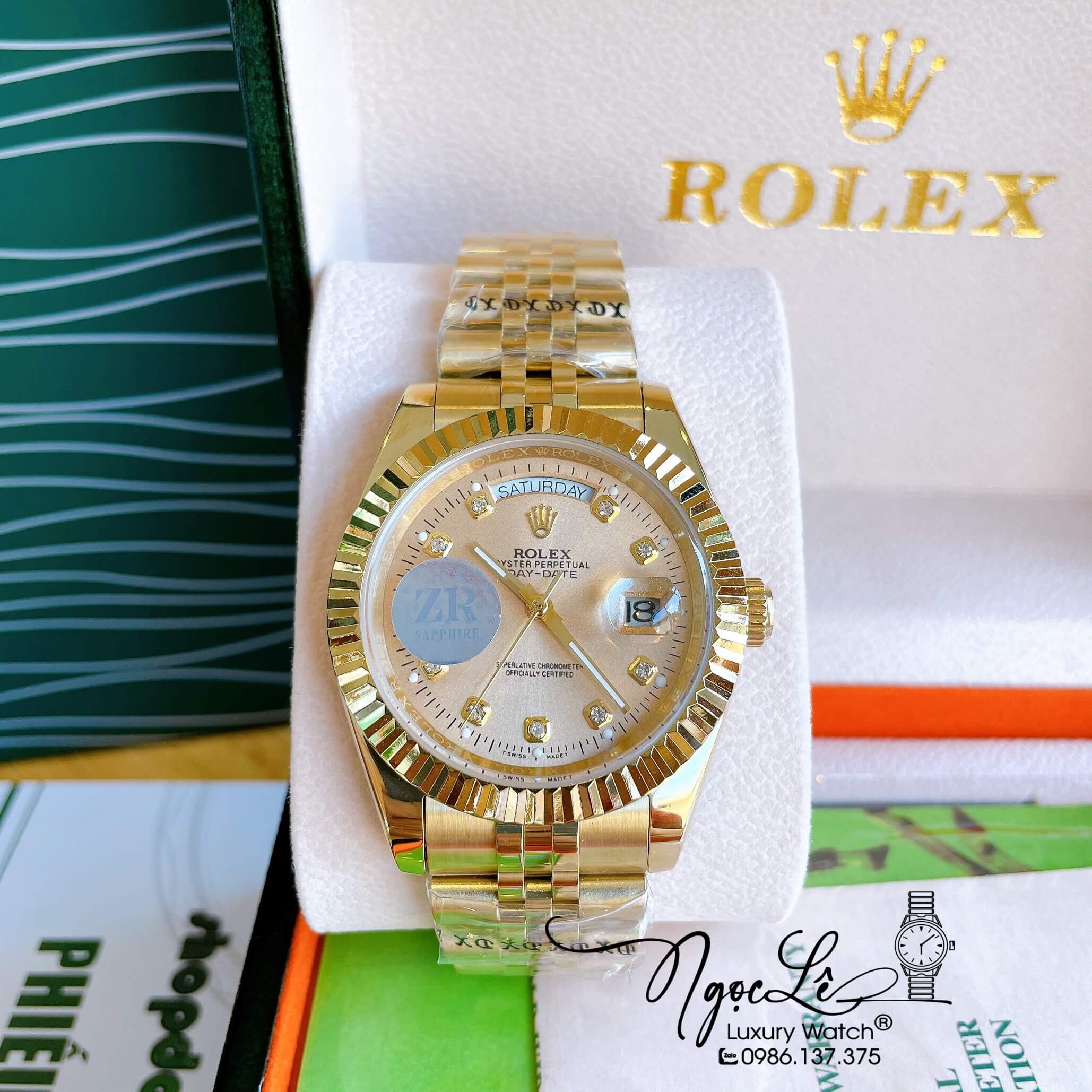 Đồng Hồ Rolex Day-Date Automatic Nam Dây Kim Loại Vàng Mặt Vàng 41mm