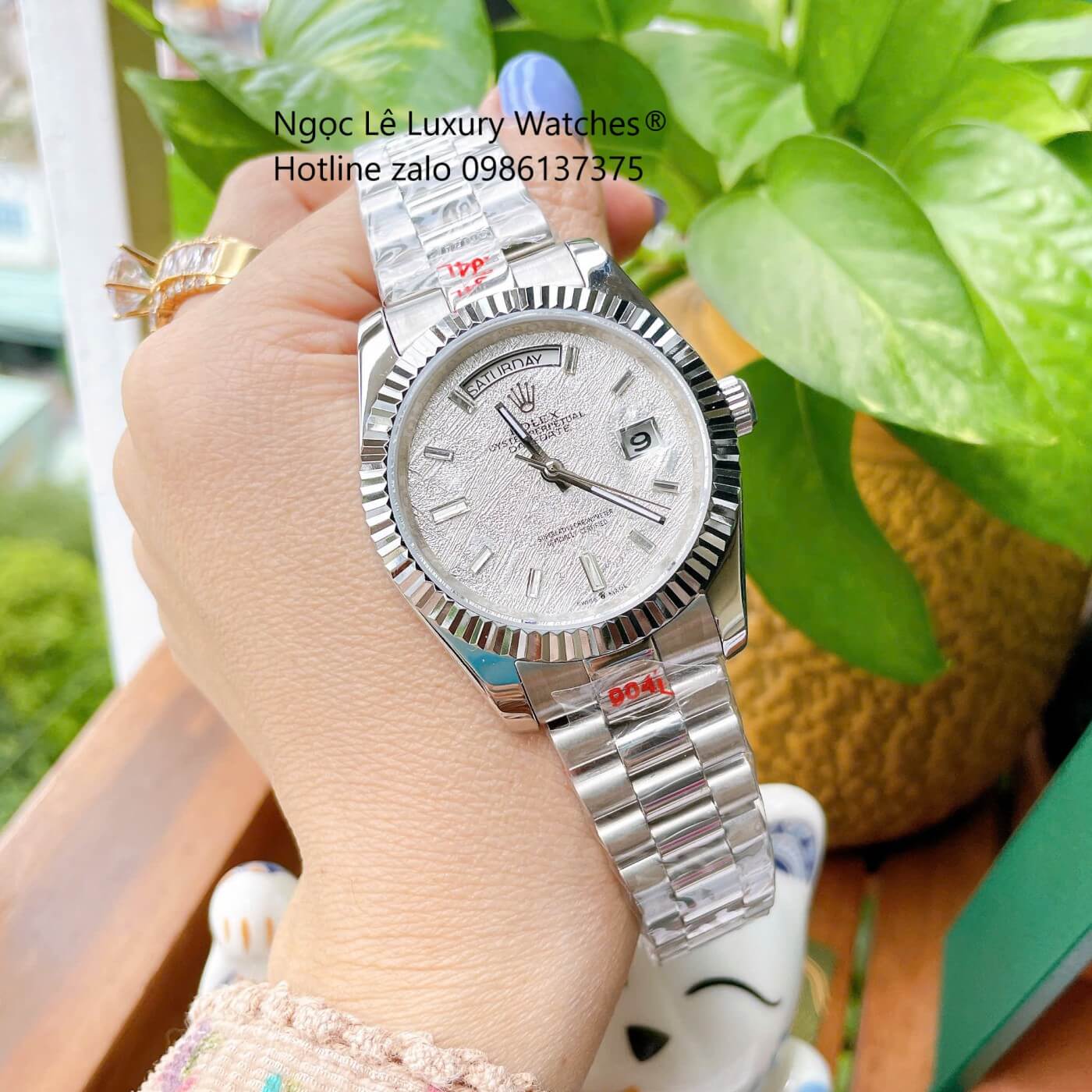 Đồng Hồ Rolex Day-Date Cơ Tự Động Dây Thép Silver Mặt Thiên Thạch Size 41mm - Niềng Khía