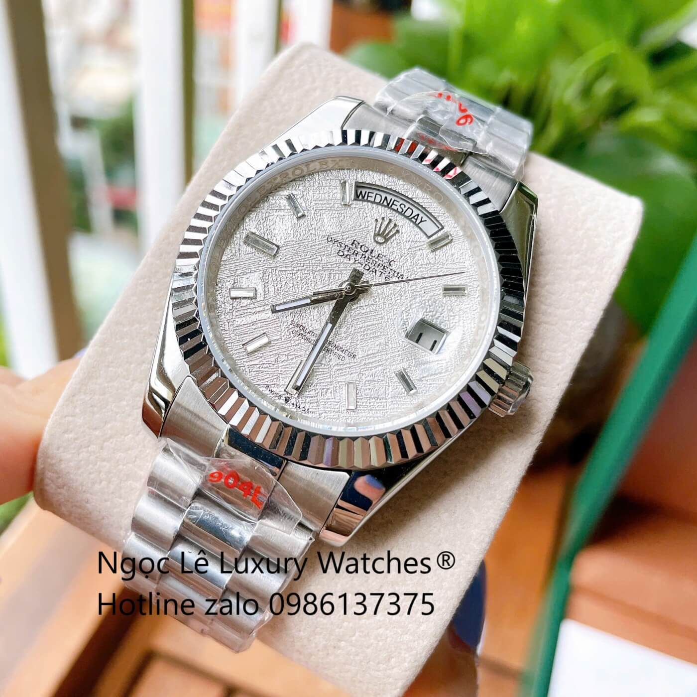 Đồng Hồ Rolex Day-Date Cơ Tự Động Dây Thép Silver Mặt Thiên Thạch Size 41mm - Niềng Khía