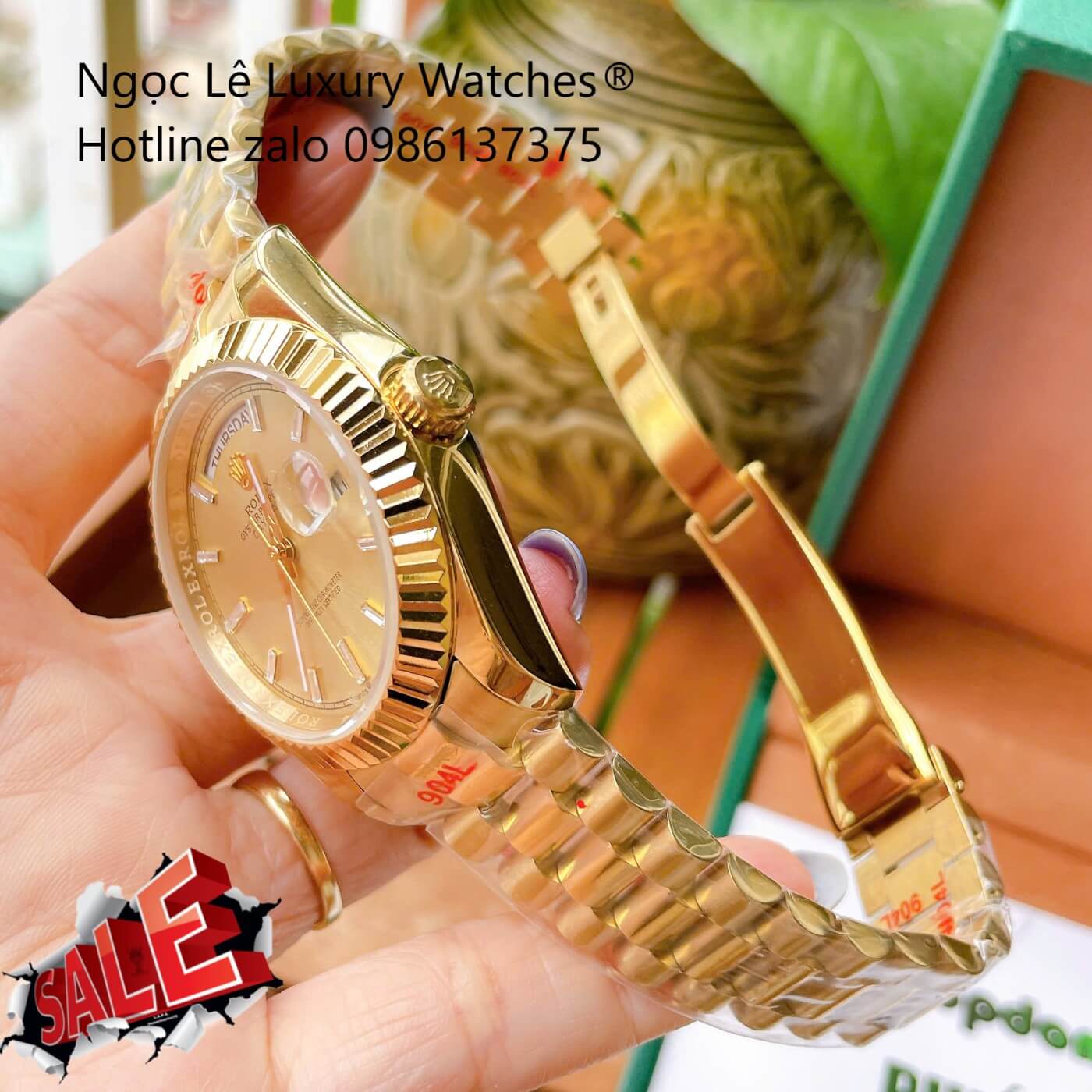 Đồng Hồ Rolex Day-Date Cơ Tự Động Dây Thép Vàng Mặt Vàng Size 41mm - Niềng Khía