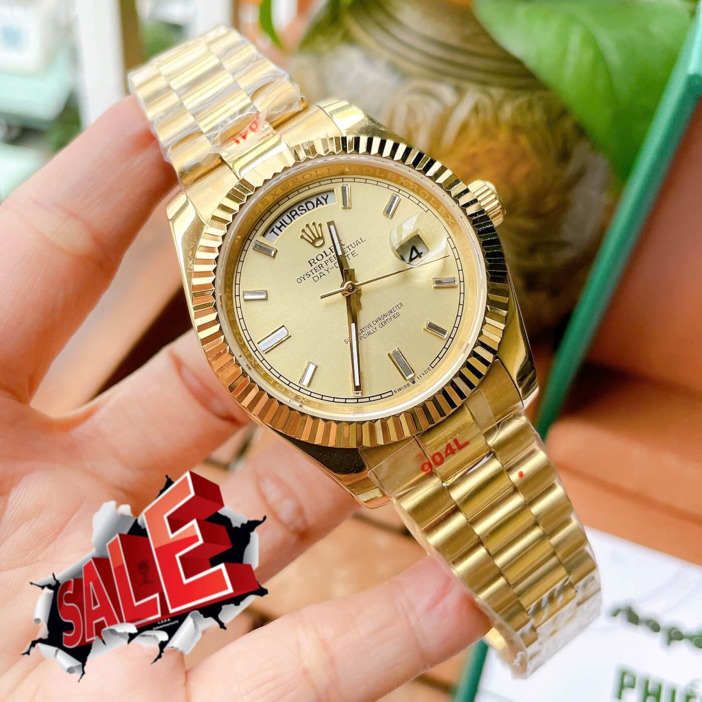 Đồng Hồ Rolex Day-Date Cơ Tự Động Dây Thép Vàng Mặt Vàng Size 41mm - Niềng Khía