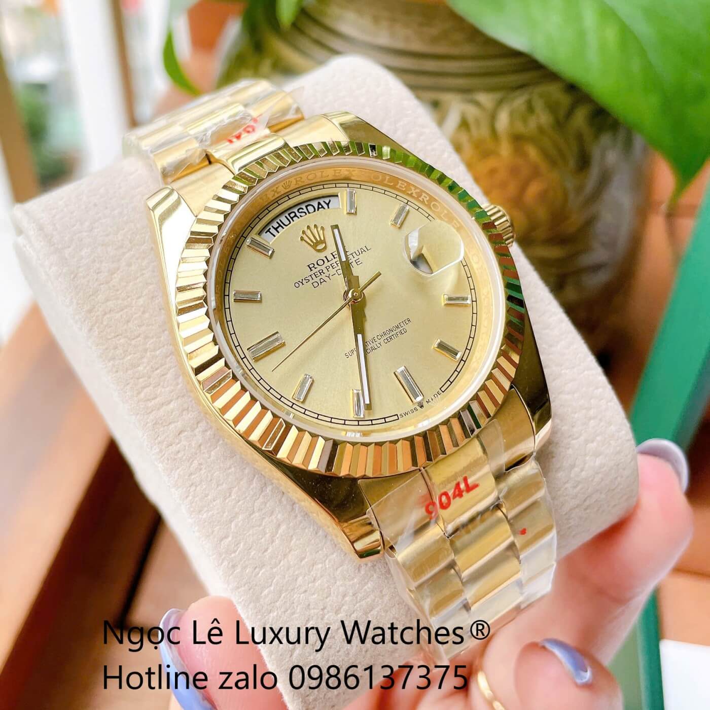 Đồng Hồ Rolex Day-Date Cơ Tự Động Dây Thép Vàng Mặt Vàng Size 41mm - Niềng Khía