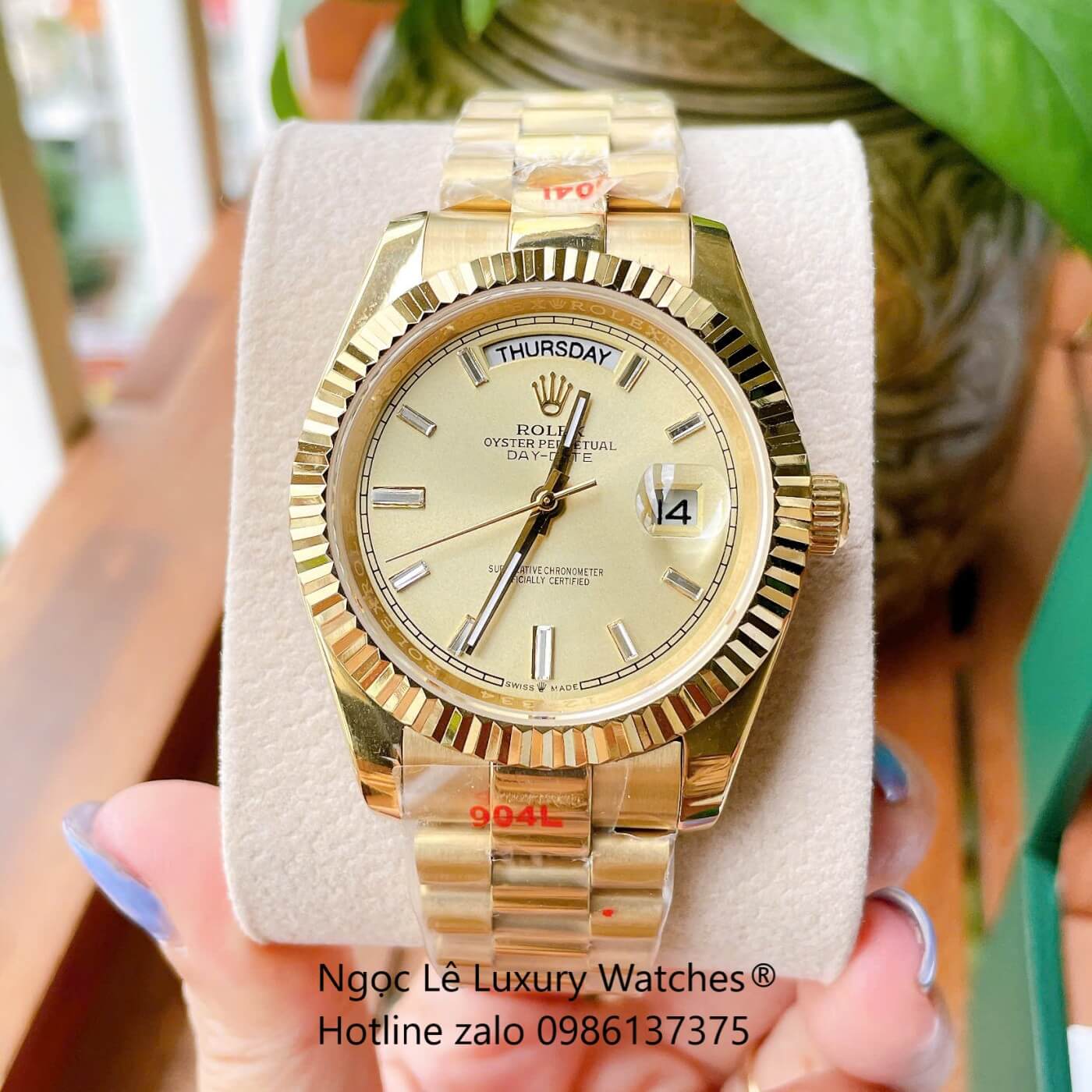 Đồng Hồ Rolex Day-Date Cơ Tự Động Dây Thép Vàng Mặt Vàng Size 41mm - Niềng Khía