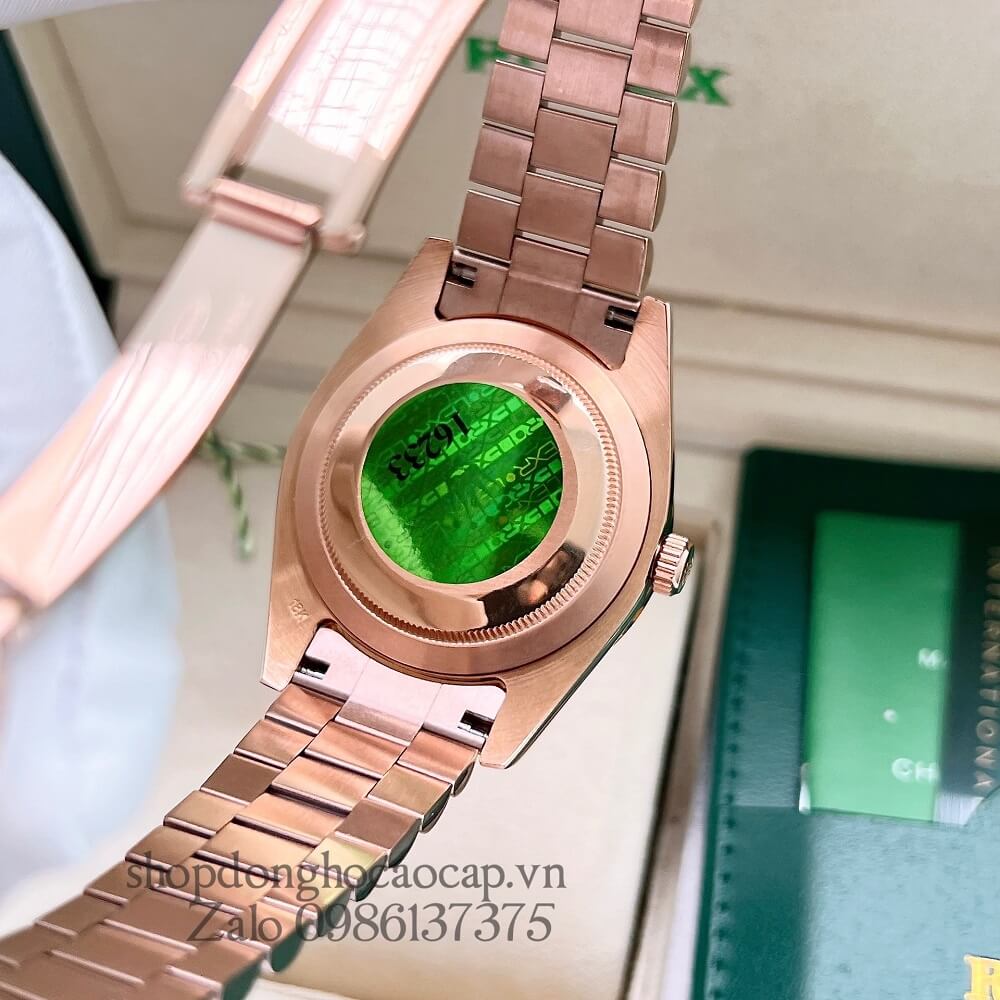 Đồng Hồ Rolex Day-Date Nam Automatic (Tự Động) Viền Đá Rose Gold Mặt Nâu 41mm