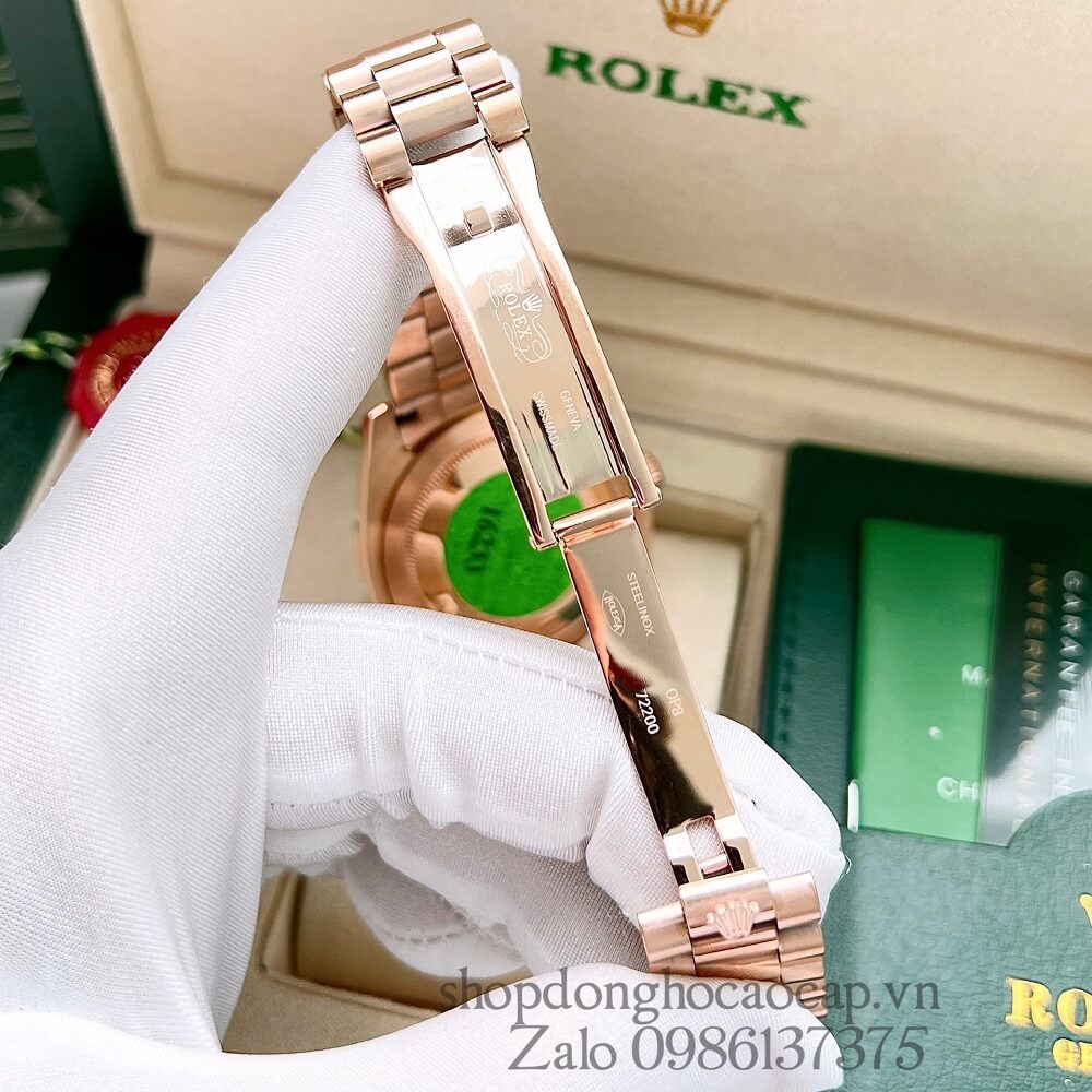 Đồng Hồ Rolex Day-Date Nam Automatic (Tự Động) Viền Đá Rose Gold Mặt Nâu 41mm