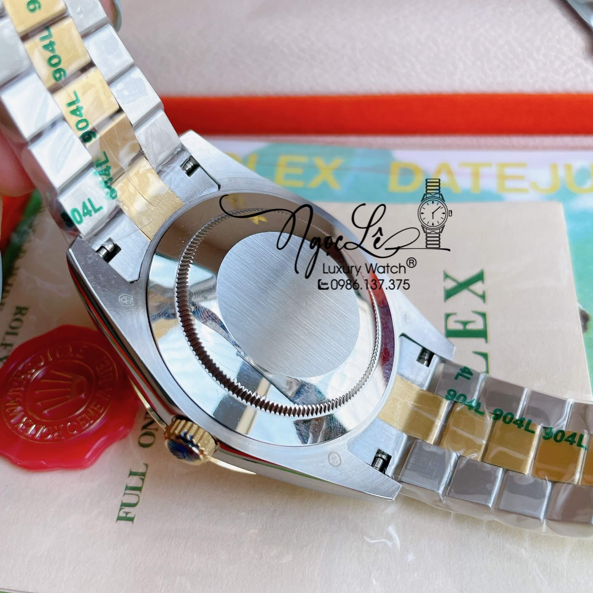 Đồng Hồ Rolex Day-Date Automatic Nam Dây Kim Loại Demi Mặt Vàng Niềng Khía Size 41mm