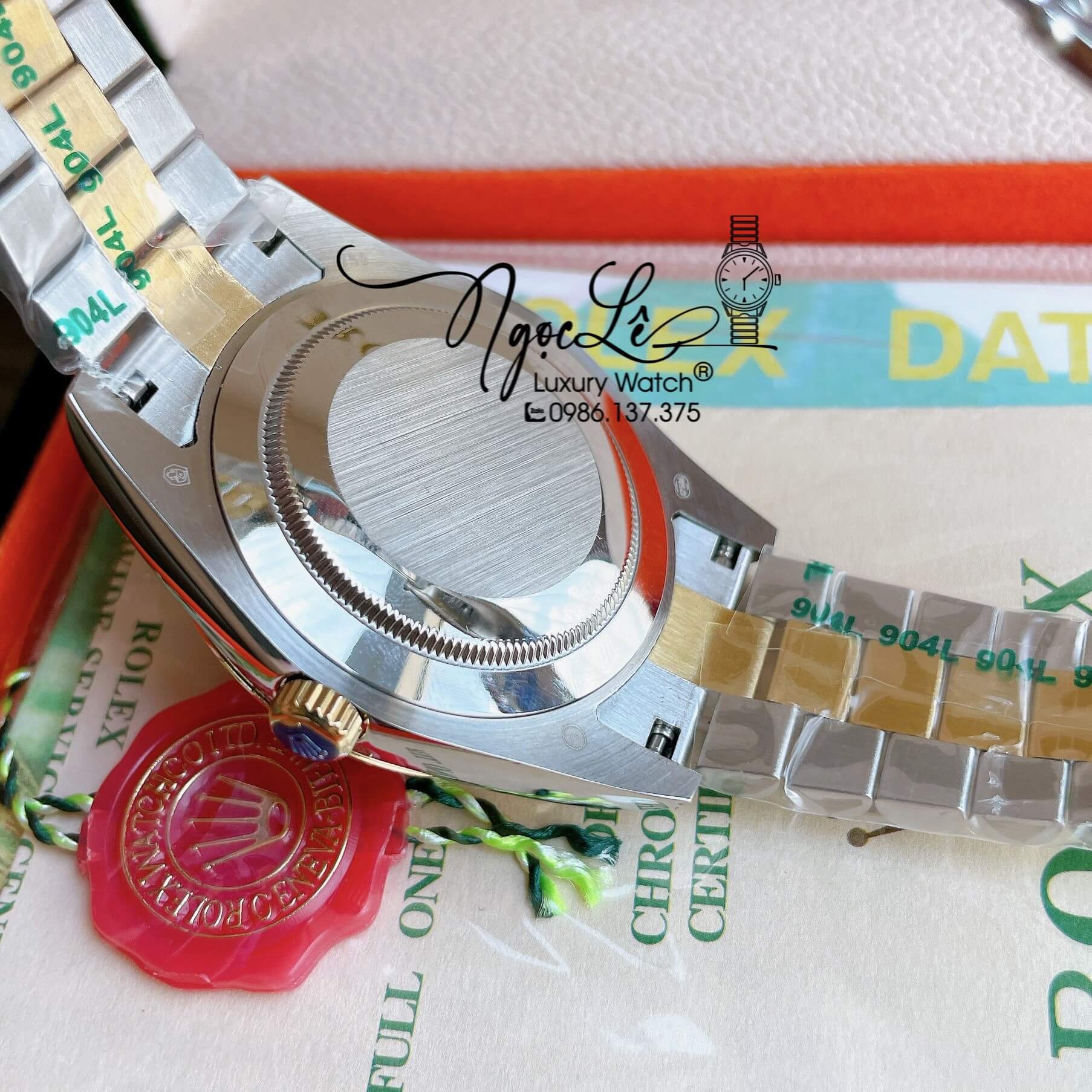 Đồng Hồ Rolex Day-Date Automatic Nam Dây Kim Loại Demi Mặt Đen Niềng Khía Size 41mm